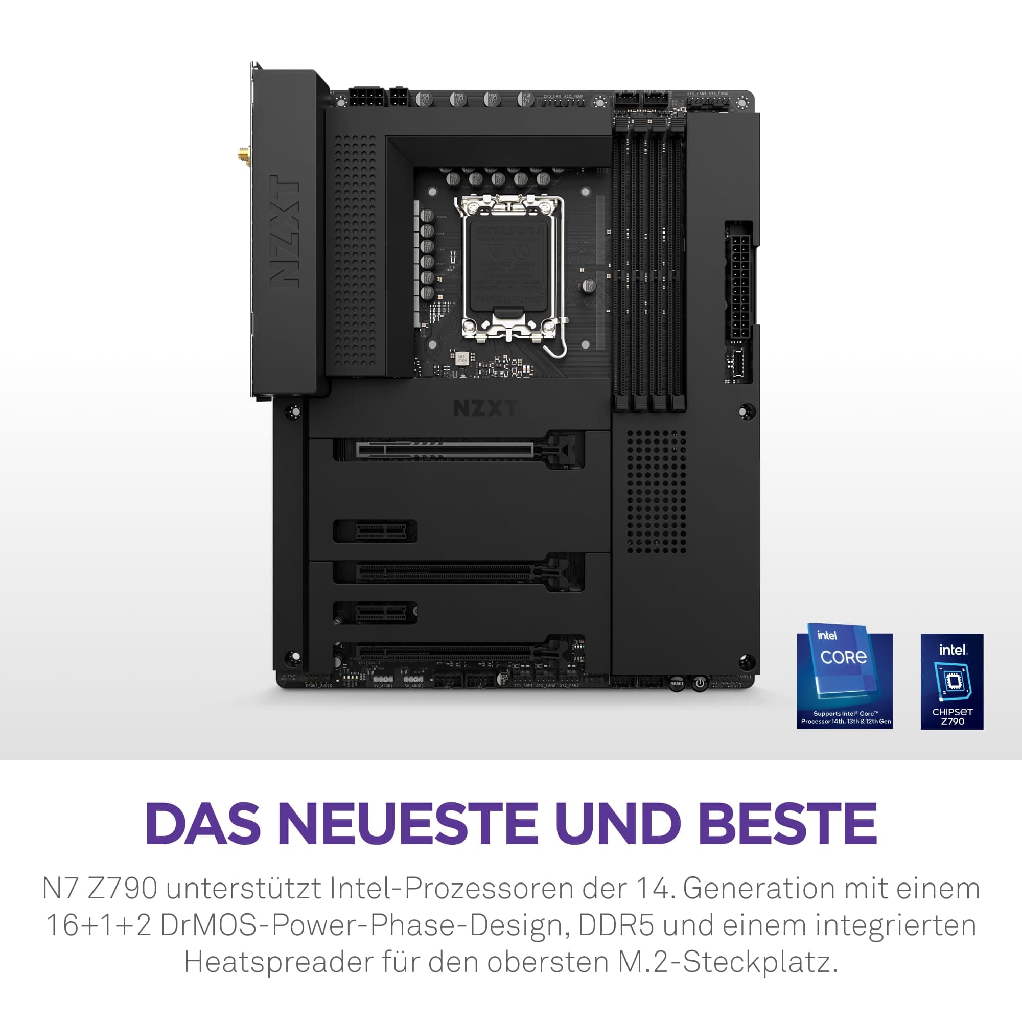 NZXT N7 Z790 Motherboard - N7-Z79XT-W1 - Intel Z790 Chipsatz (Unterstützt 12., 13., 14. Gen CPUs) - ATX Gaming Motherboard - Integriertes I/O Shield - WiFi 6E - Bluetooth - Schwarz Intel Z790 Chipset Schwarz Bild 3