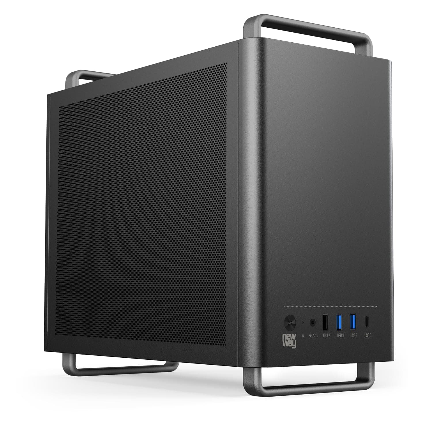 NEWWAY - NC1 Tragbares Mini-Tower-PC-Gehäuse - Kompatibel mit Mini-ITX, ITX, Micro-ATX - Typ C USB - 1 x Lüfter inklusive 9MM 3 PIN Molex - Metallgitterwand (Schwarz) Bild 2