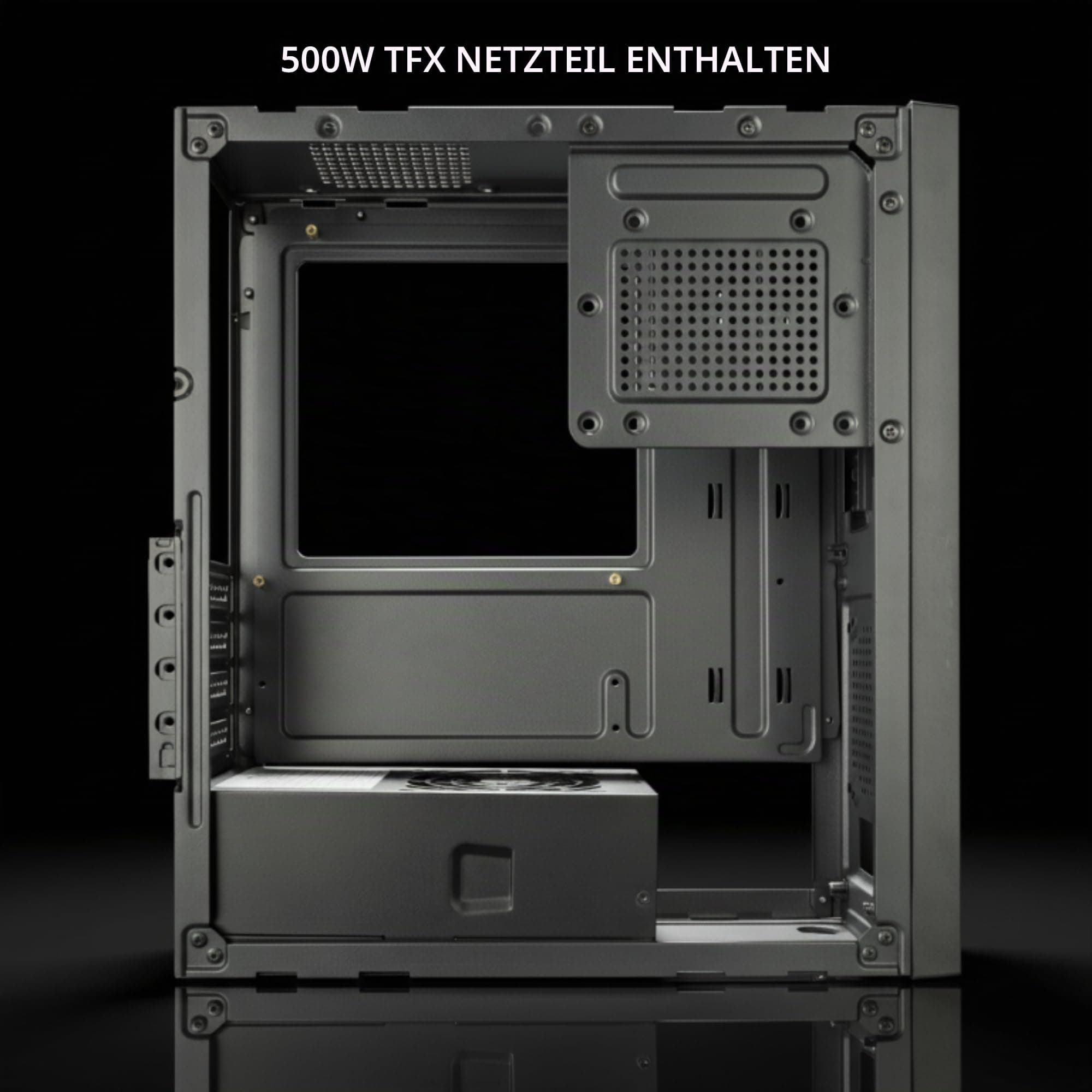 Tacens Anima ACSLIM500, MicroATX PC-Gehäuse, Slim Dual Horizontal oder Vertikal Design, TFX 500W Netzteil, Front mit Airflow-Gitter, Ultrakompakter Mini-Tower mit USB-C und USB 3.0, Schwarz Bild 5