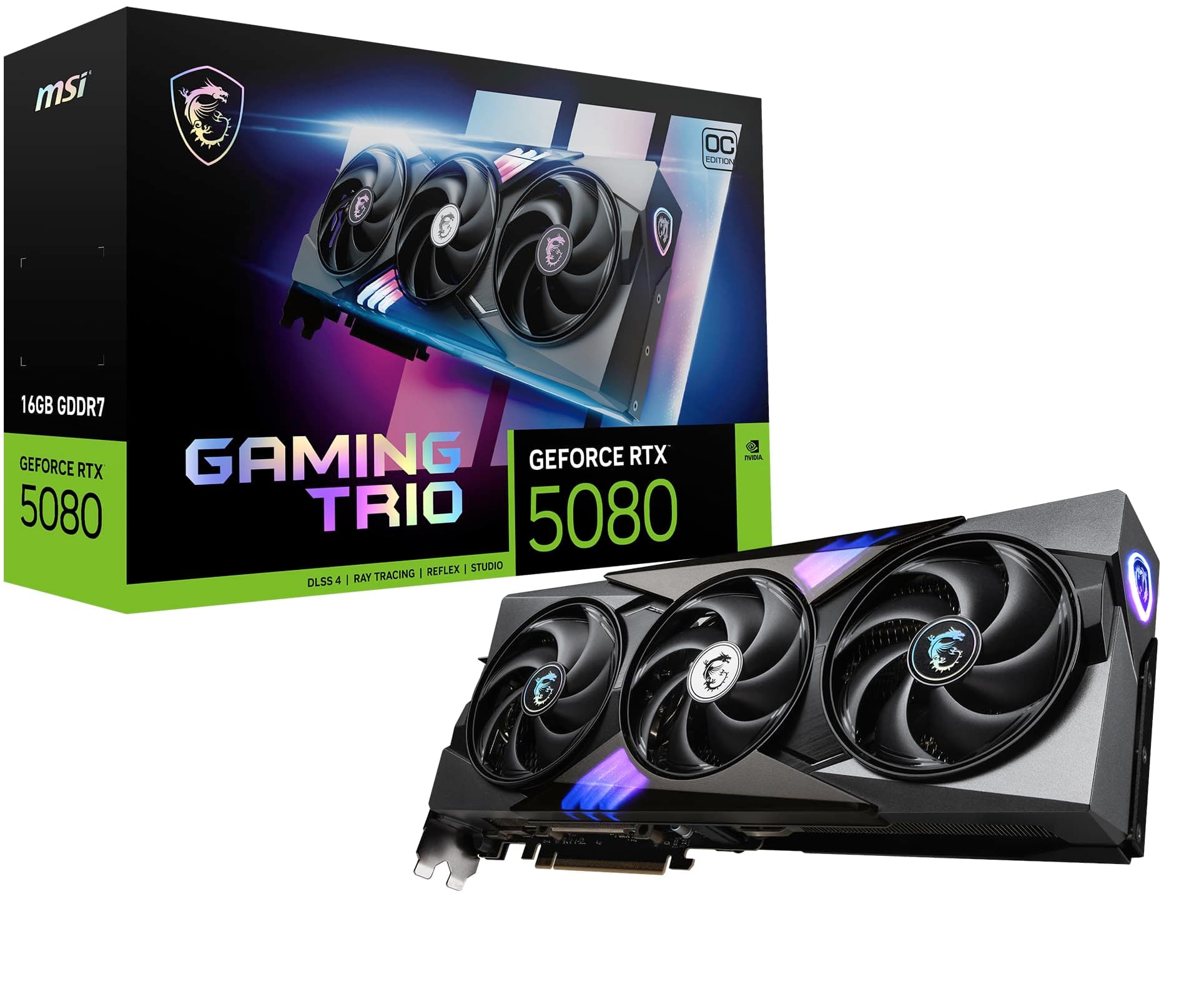 MSI GeForce RTX 5080 16G Gaming Trio OC — 16GB GDDR7 (30Gbps/256-bit), PCIe 5, Boost: 2745 MHz, HDMI 2.1b, DisplayPort 2.1b Bild 2