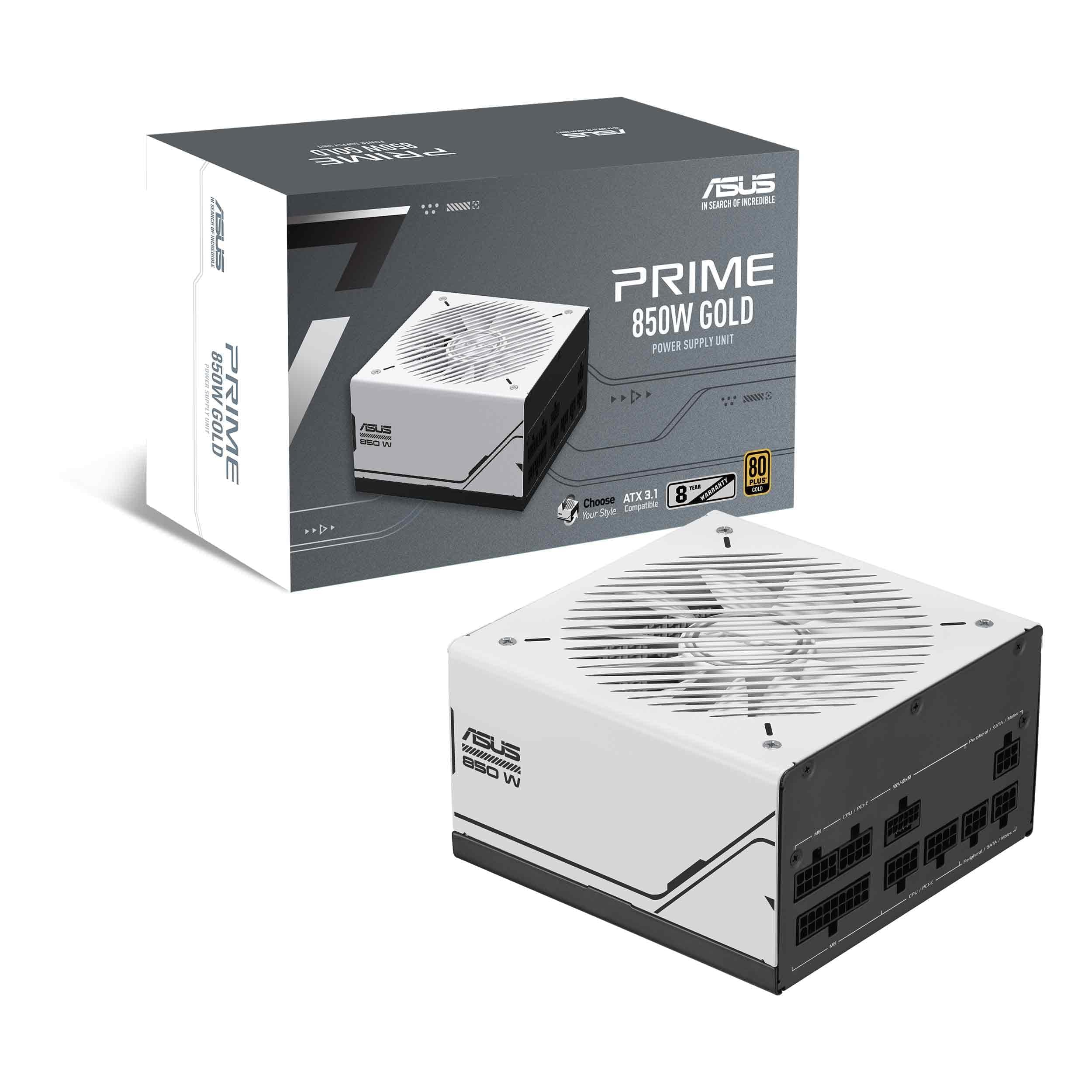 ASUS Prime 850W Gold Netzteil (850 Watt, für Allround-PCs und Gaming-PCs, 80 Plus Gold Zertifizierung, ATX 3.1 kompatibel, PCIe 5.1, Lüfter mit Doppelkugellagern, schwarz/weiß) Bild 2