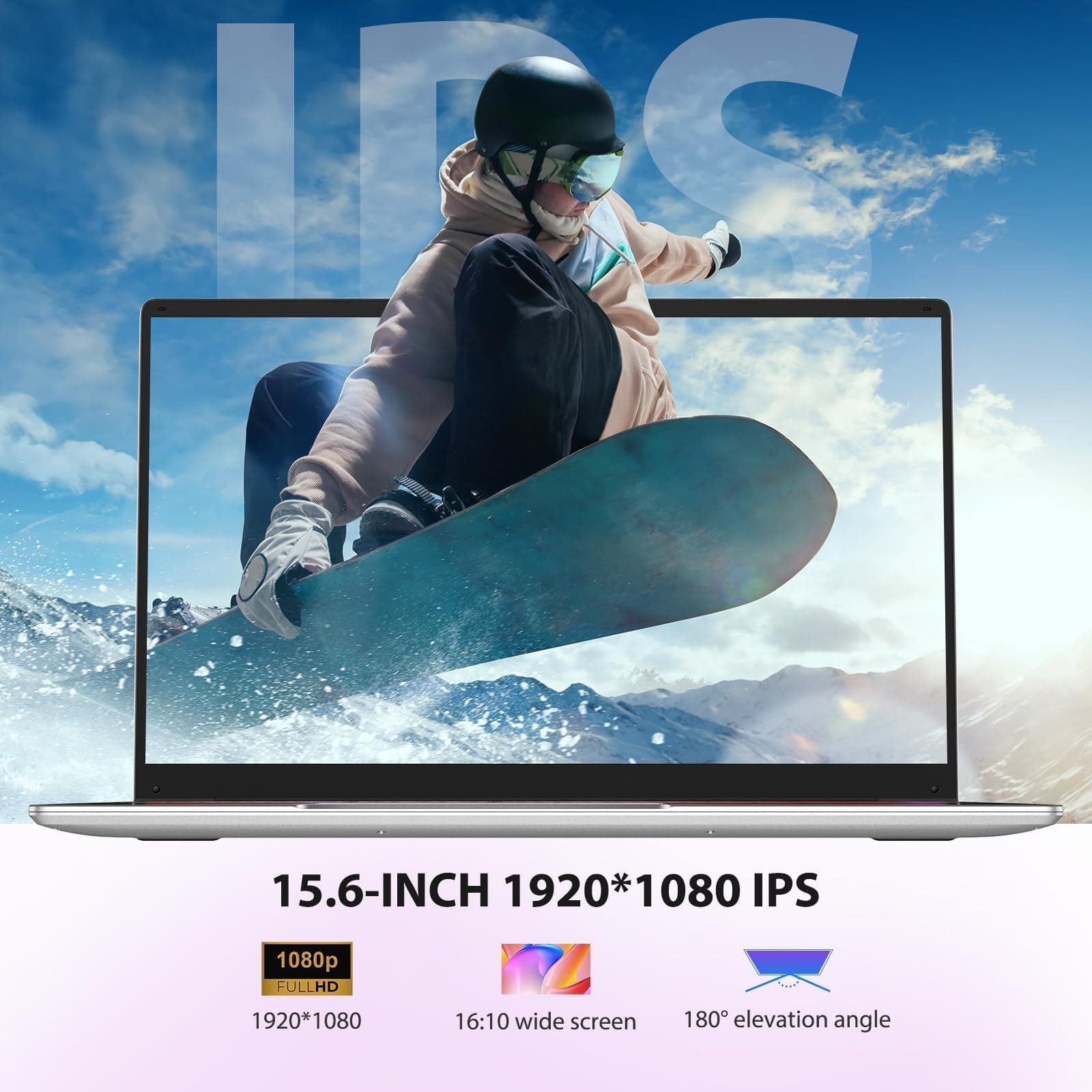 15,6 Zoll Laptop, Quad-Core N95(bis 3,4 GHz), 16GB RAM, 512GB SSD, Full-HD Display, beleuchtete Tastatur mit Nummernblock, 2,4G/5G WLAN, Bluetooth 5.0, Win 11 Notebook für Arbeit, Studium & Homeoffice Perlgrau Bild 3