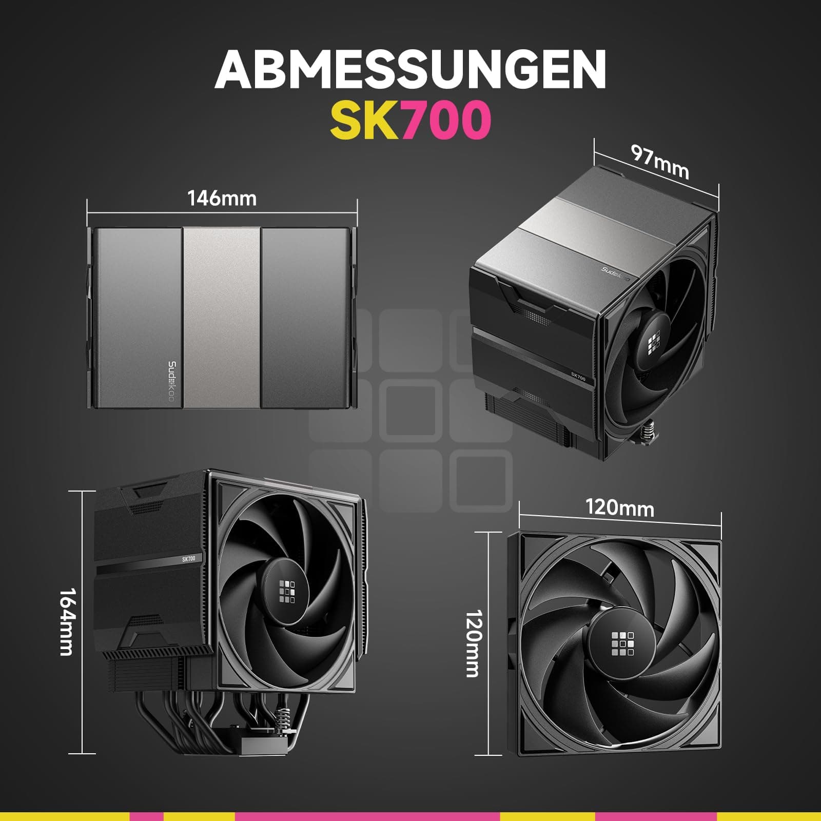 Sudokoo SK700 CPU Kühler AM5: PC Lüfter 120mm &7 Heatpipes für AM5 Exklusiv - CPU Cooler mit 120mm Lüfter & Single Tower - CPU Luftkühler van Volle RAM-Freiheit, 5 Jahre Garantie SK700 Schwarz Bild 7