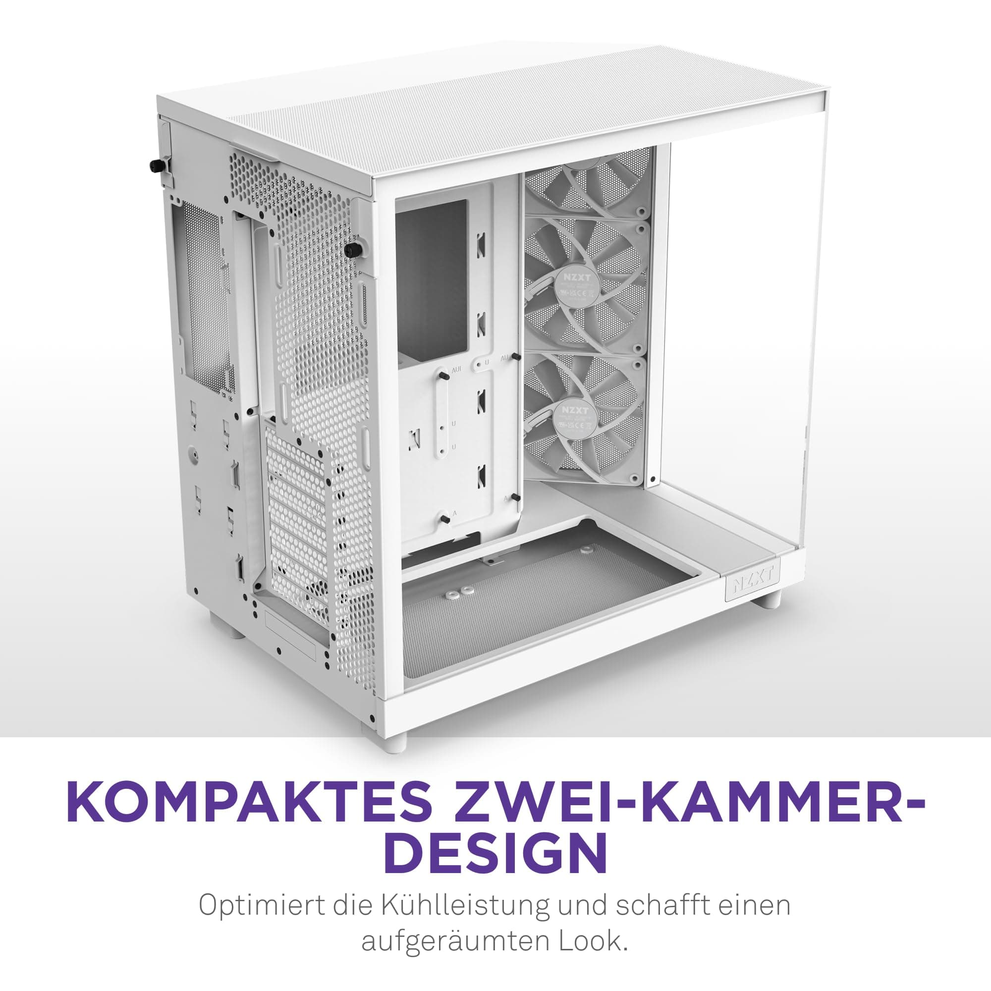 NZXT H6 Flow, CC-H61FW-01, Kompaktes Mid, Tower Gehäuse mit Zwei Kammern, Glaspaneele mit Panoramablick, Hochleistungs,Airflow,Panels, Inklusive 3 x 120 mm Lüfter, Weiß White H6 Flow Bild 5