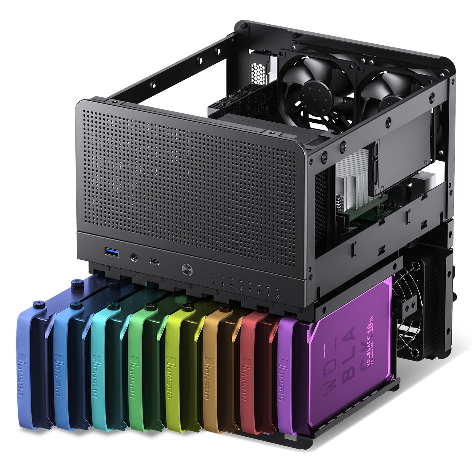 Jonsbo N3 NAS Gehäuse Schwarz – Kompaktes Mini-ITX Aluminium-Case für 8X 3,5" HDDs, Hot-Swap-fähig, 2X 80-mm-Lüfter, SFX-Netzteil, USB-C Bild 7