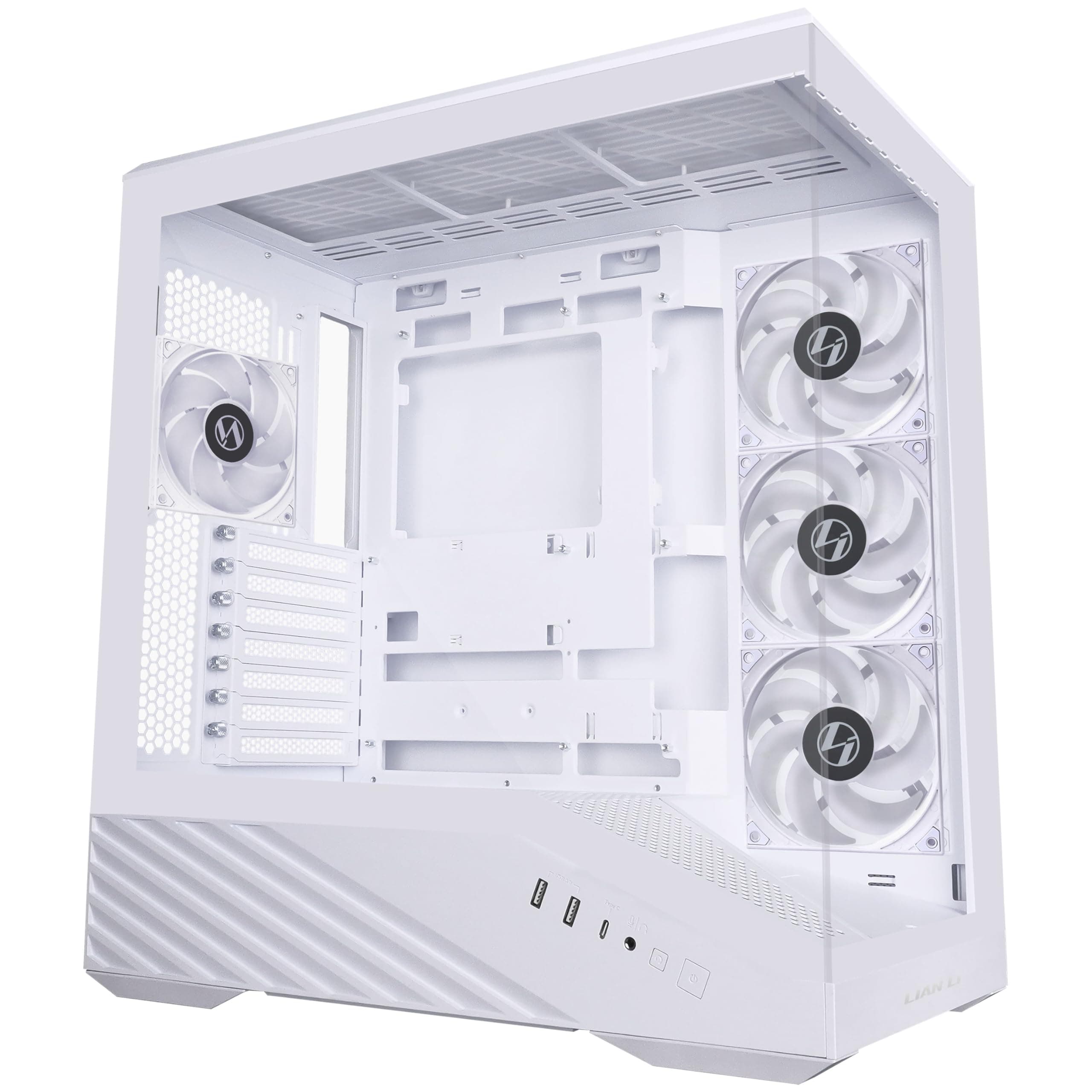 LIAN LI Vector V100 PC-Gehäuse Weiß – ATX Midi-Tower mit Tempered Glass, RGB-Beleuchtung, 4X 120-mm-Lüfter, Platz für 360mm Radiator, GPU bis 415mm, Back Connect kompatibel Bild 3