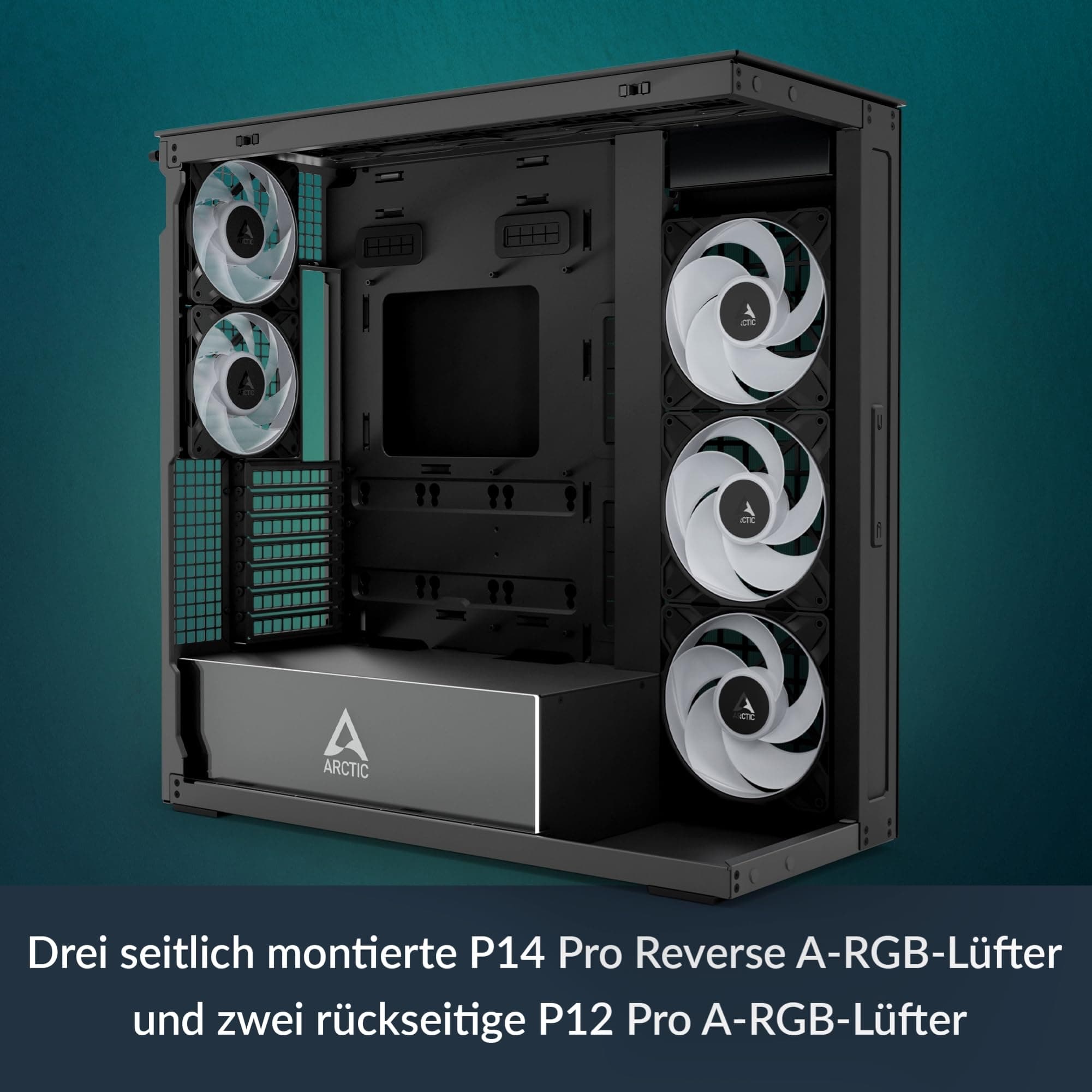 ARCTIC Xtender Black (Mirror Glass) - PC-Gehäuse, Verspiegeltes Glas, 2X 420 mm Radiator Support, Full Tower, Big Tower, E-ATX, 5X A-RGB Lüfter vormontiert - Schwarz Bild 7