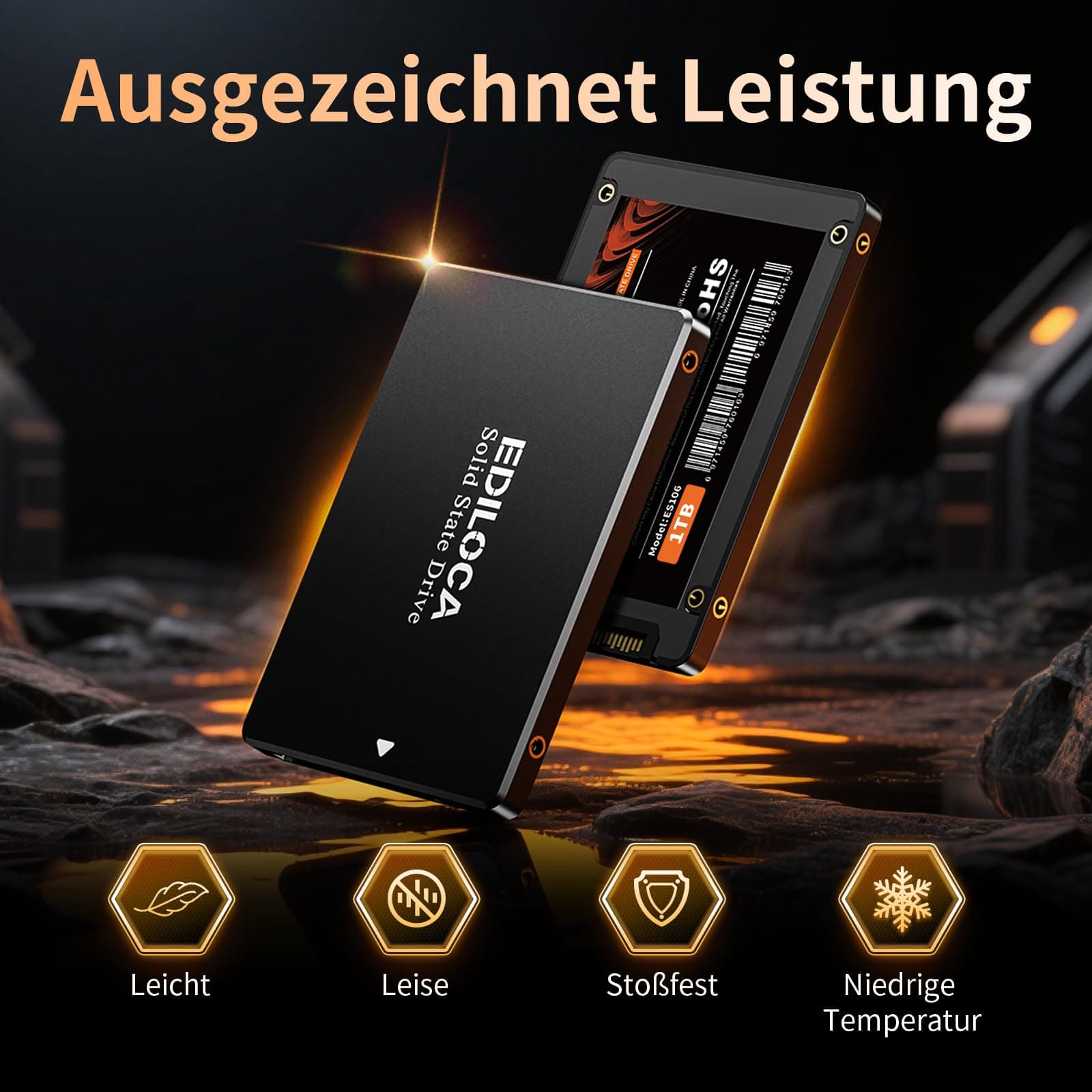 Ediloca SSD 1TB, SSD Festplatte Intern, 2.5" SATA III, bis zu 550MB/s, 3D NAND TLC, Kompatibel mit Laptop und PC-Desktop(ES106 Black) Bild 3