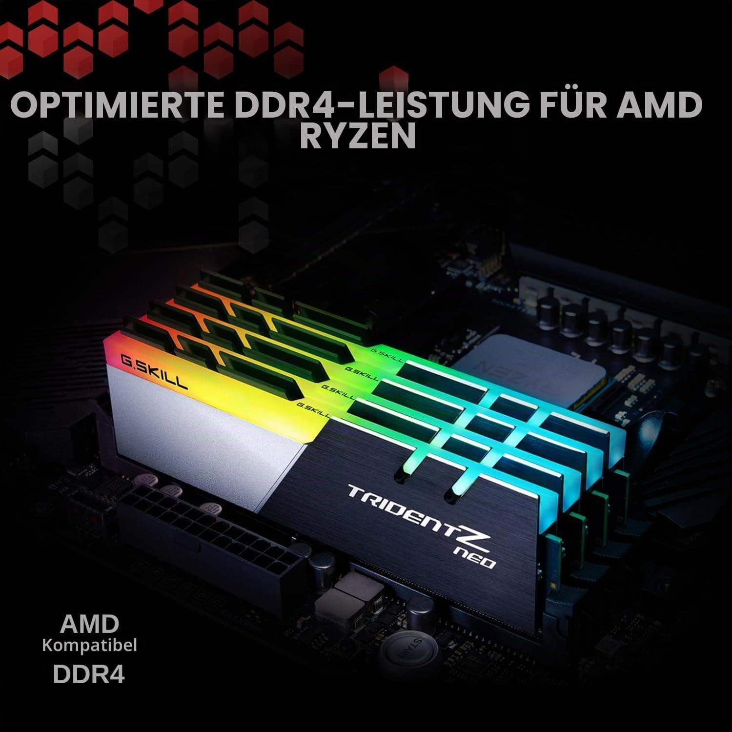 G.Skill Trident Z NEO Series 32GB (4X 8GB) 288pin SDRAM (PC4-28800) DDR4 3600 CL18-22-22-42 1,35V Quad Channel Desktop Memory Modell F4-3600C18Q-32GTZN, Mehrfarbig Bild 3