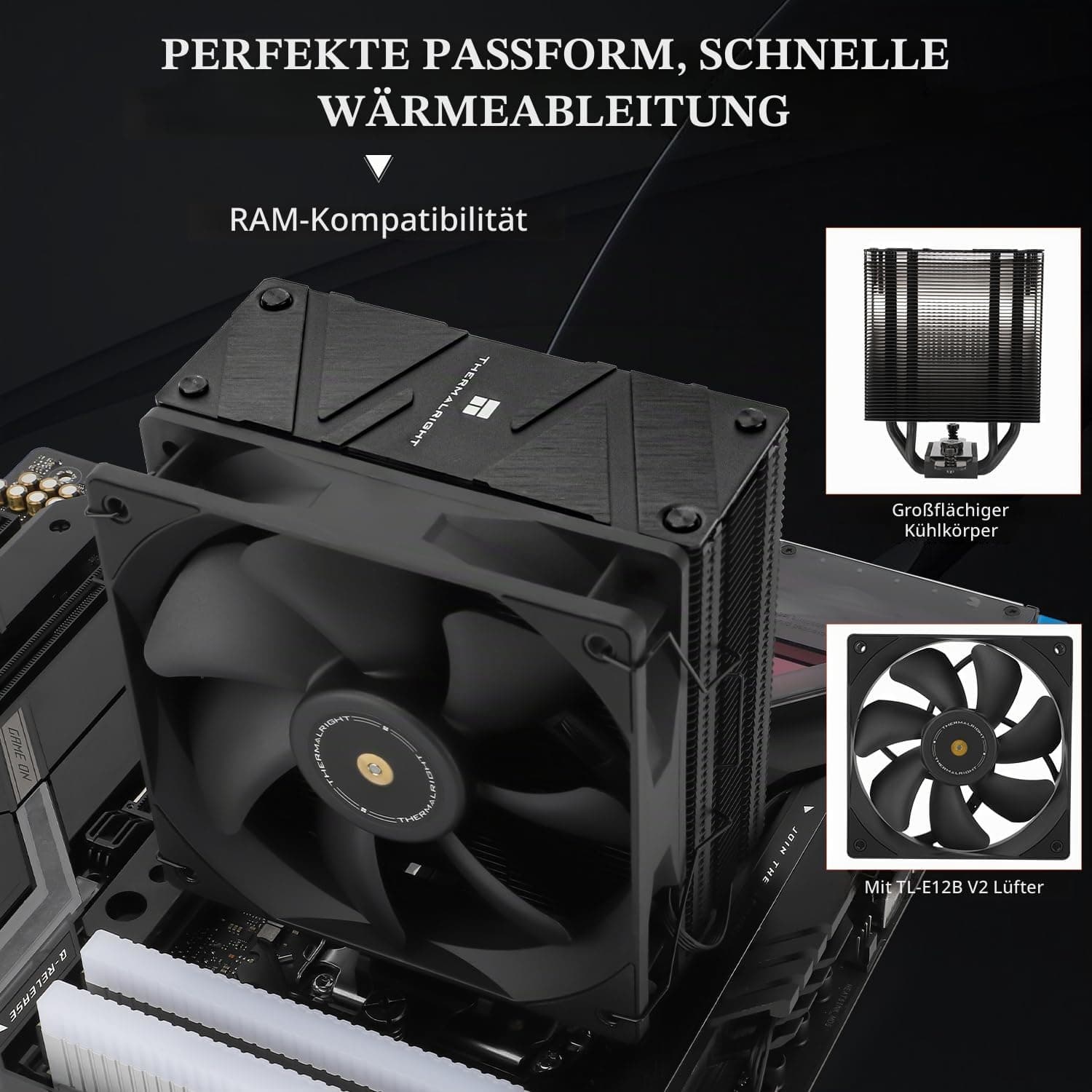 Thermalright Assassin Spirit 120 EVO DARK CPU-Kühler, 4 Heatpipes, 12cm PWM Quiet Fan CPU Luftkühler,1850 U/min Geschwindigkeit,Schwarzer Spitzenkühler,Unterstützung AMD AM4 AM5 & Intel 1700/1150/1200 AS120 EVO DARK Bild 5