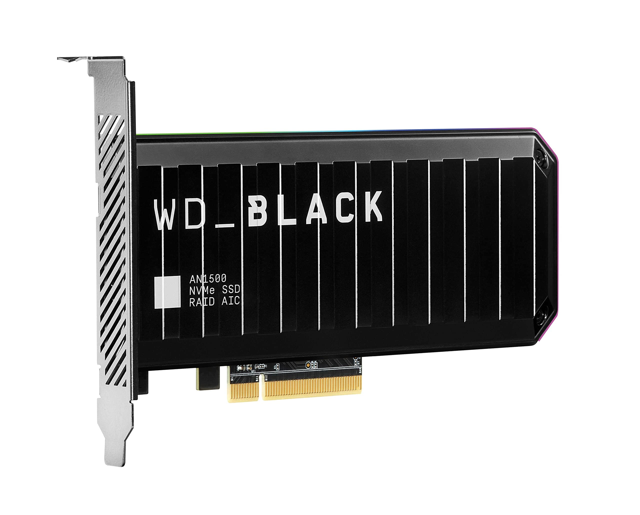 WD_BLACK AN1500 NVMe SSD Add-In-Karte 1 TB, Lesegeschwindigkeit von bis zu 6.500 MB/s und Schreibgeschwindigkeit von bis zu 4.100 MB/s, Bootfähige RAID-Lösung, RGB-Beleuchtung 1TB