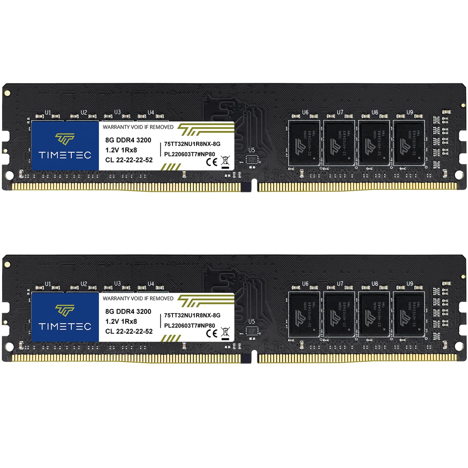 Timetec 16GB KIT (2x8GB) DDR4 3200MHz (PC4-3200AA) PC4-25600 UDIMM für Desktop-PCs – Non-ECC Unbuffered, 288-Pin, 1,2V, CL22 DIMM-Speichermodul Bild 2