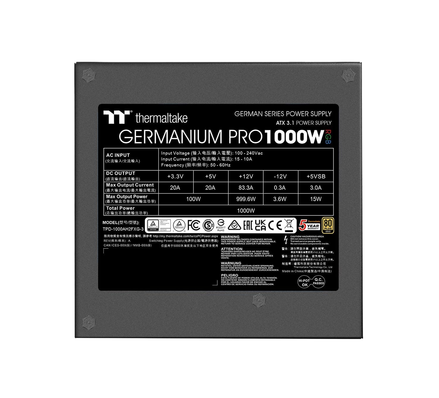 Thermaltake Germanium Pro RGB 1000W Netzteil | ATX 3.1 | 80 Plus Gold | vollmodular | PCIe 5.1 12V-2x6 (12+4) | RGB-Lüfter | Smart Zero Fan | 200% Lastspitzen | 5 Jahre Garantie 1000 Watt Bild 4