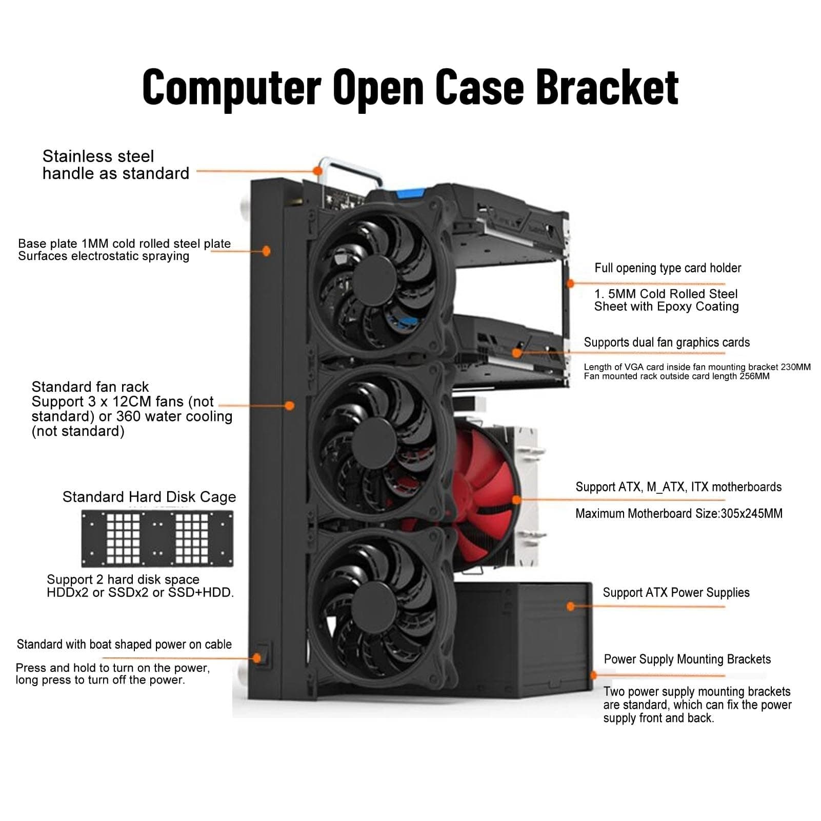 DIY-Gaming-Computer-Gehäuse-Rack, Leistungsstarkes, Kühlendes Stahlplatten-Computer-Offenes Gehäuse-Rack, Offenes ATX-Motherboard-Rack für Computer, Offenes at Bild 5