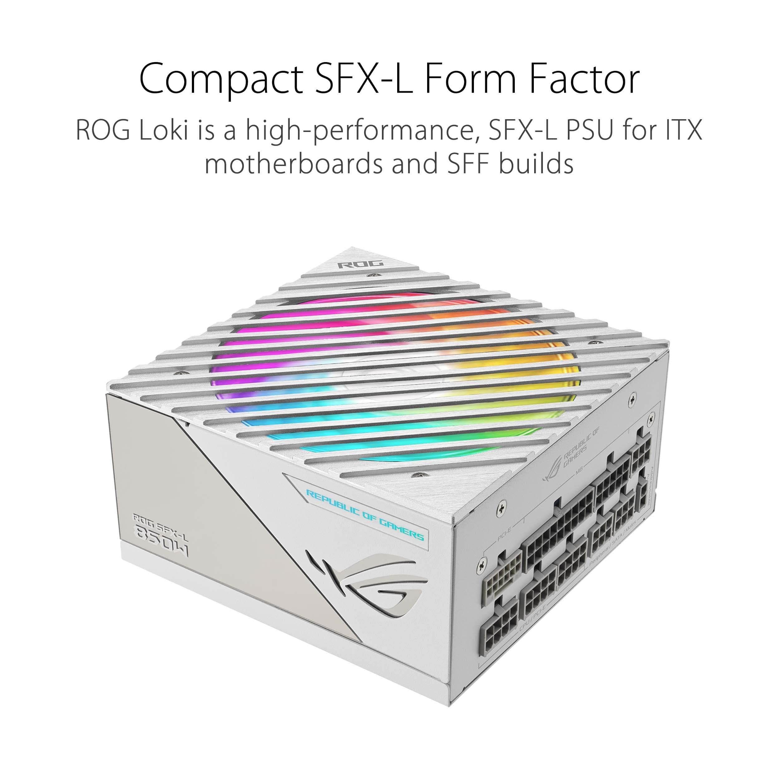ASUS ROG Loki SFX-L 850W Platinum Netzteil (Vollmodulares Netzteil, 80+ Platinum, Lambda A Zertifiziert, 120mm PWM ARGB Lüfter, Aura Sync RGB Beleuchtung, ATX 3.0 kompatibel, PCIe 5.0 Ready, weiß) Bild 7