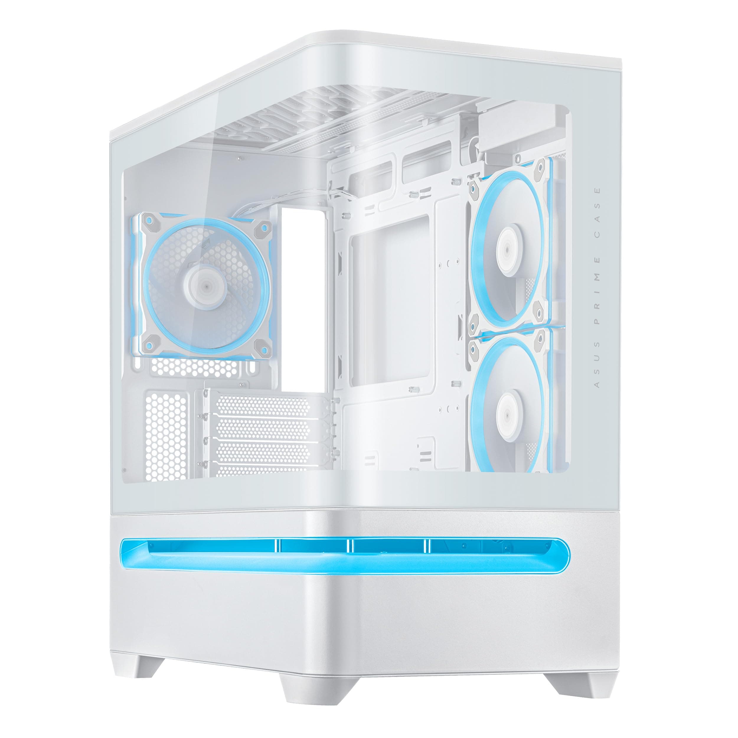 ASUS Prime AP202 ARGB White mATX PC Gehäuse (gebogenes Panorama Glaspanel, Aura Sync ARGB, GPU bis zu 420 mm, Installation von bis zu neun 120-mm-Lüftern, patentiertes Airflow-Design, Slot-Vent, Weiß) Bild 2