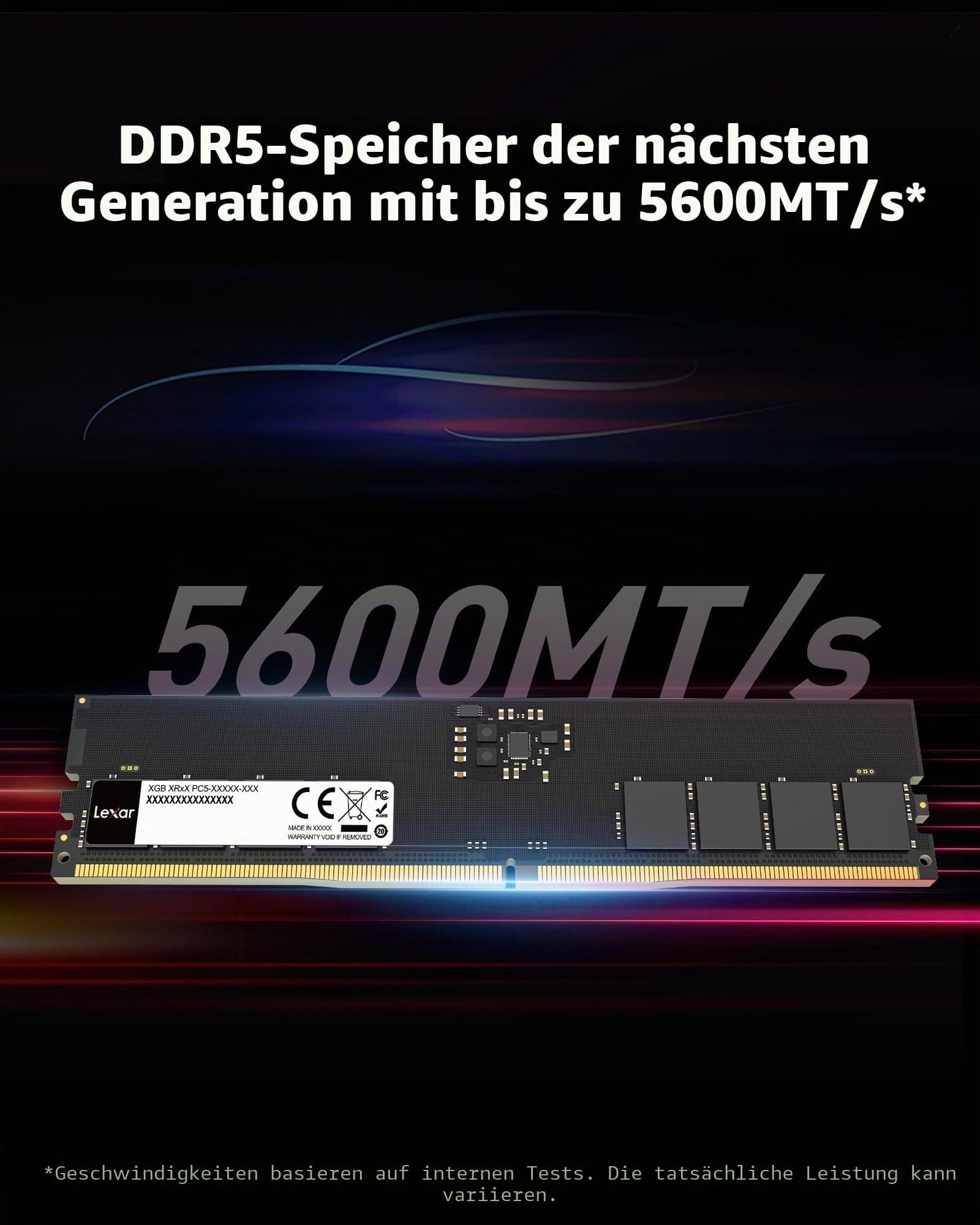 Lexar UDIMM 16GB DDR5 RAM 5600MHz CL46 288-Pin Computer RAM Hochleistungs-DRAM U-DIMM für PC/Computer Speicher AI 1.1V CL46-45-45-90 Bild 7