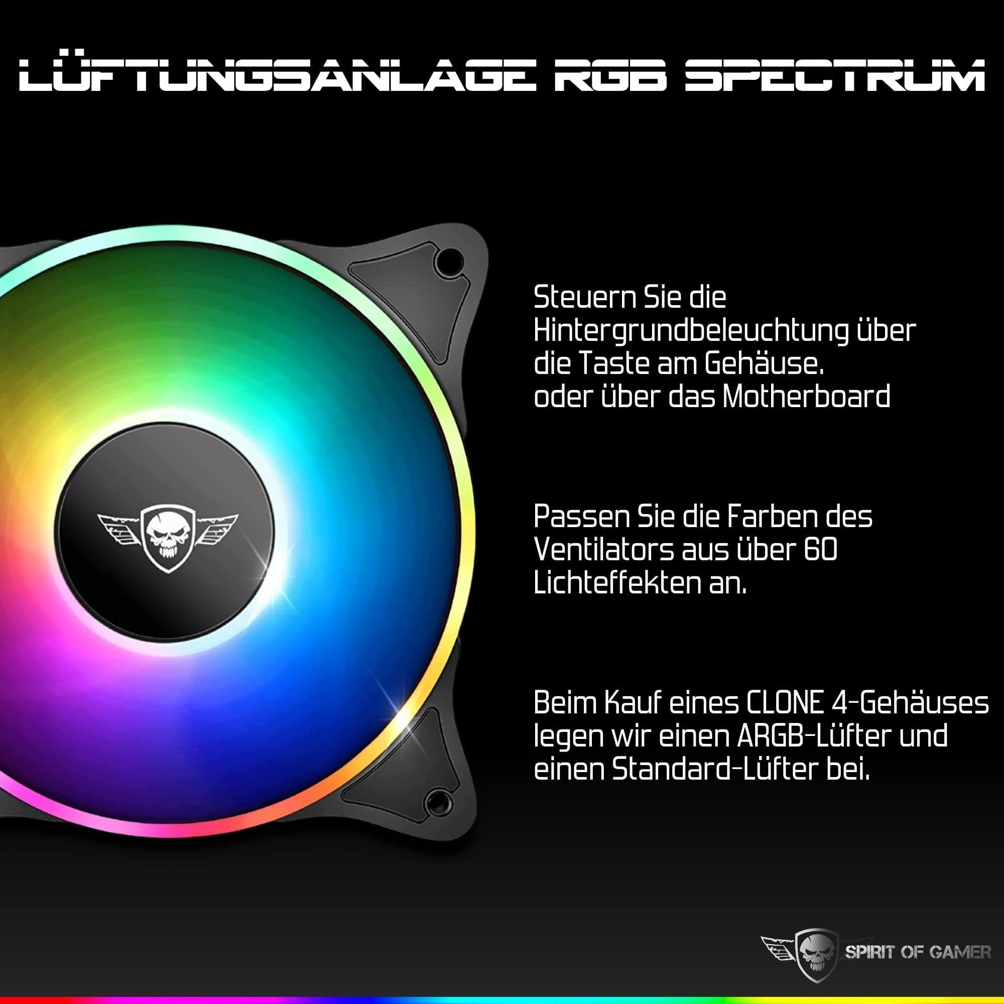 SPIRIT OF GAMER - CLONE 4 - PC Gehäuse RGB mit Durchsichtiger Wand Aus Gehärtetem Glas - Erstellen Sie Ihren Gaming PC - Tower Mittel Kompatibel ATX/MATX/ITX - 2 Lüfter Adressierbar 120mm Enthalten Bild 5