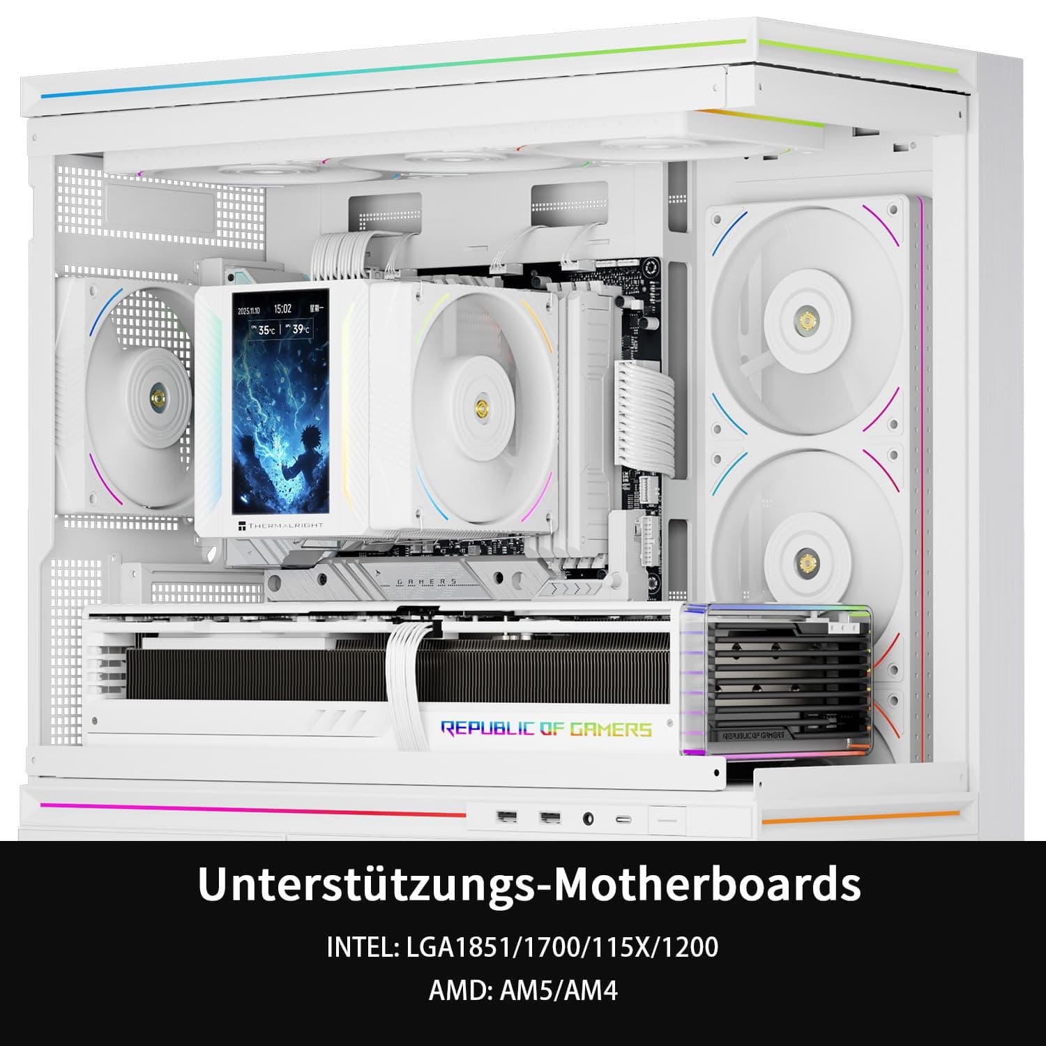 Thermalright TR Peerless Assassin 120 VISION MAX ARGB White CPU-Luftkühler, Dual-Tower Kühler 2150 U/min, 5 Zoll IPS Display (480x854 Auflösung), PC-Kühler für Intel LGA1851/1700/115x und AMD AM4/AM5 Weiß-PA120 VISION MAX ARGB WHITE Bild 3