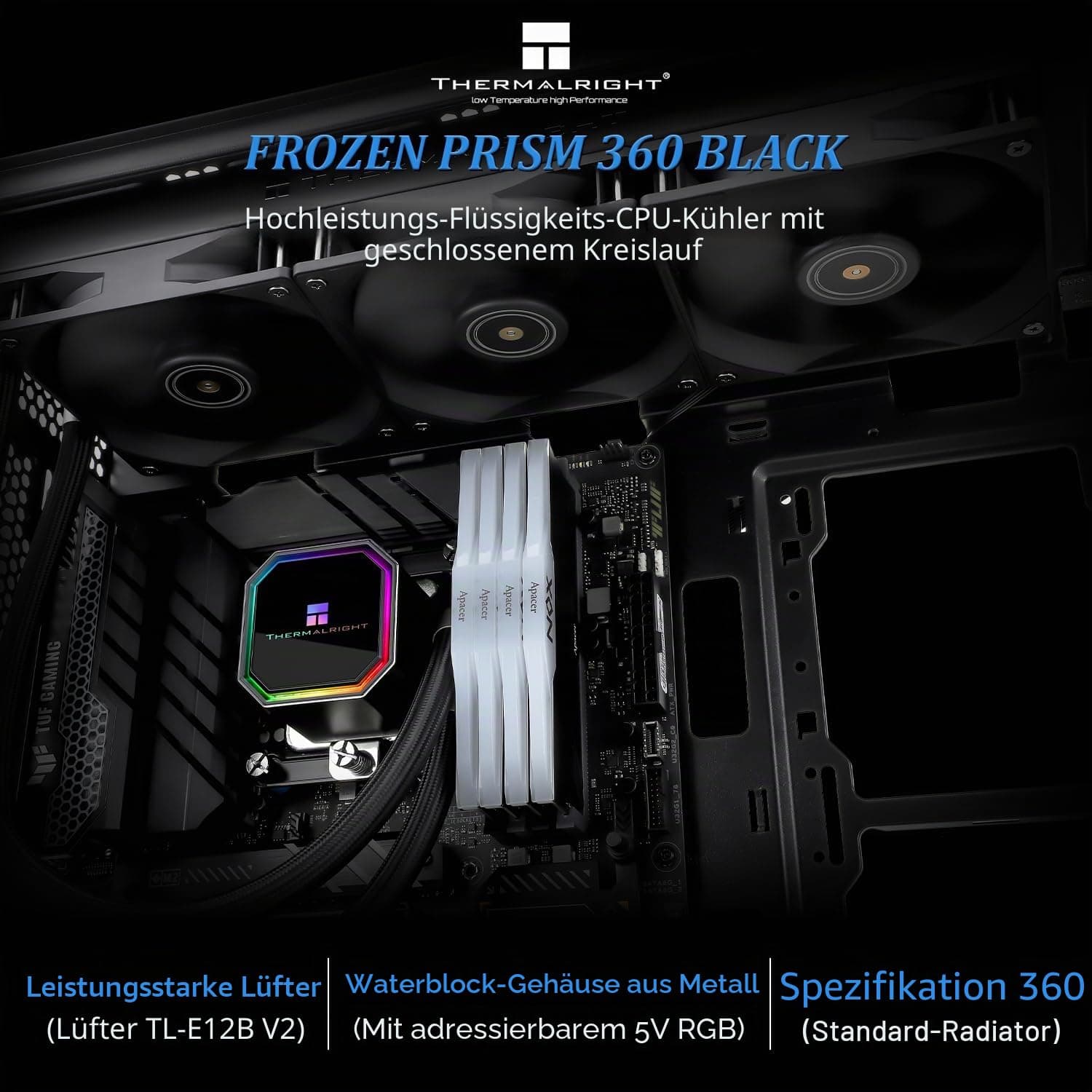 TR Frozen Prism 360 Black CPU-Flüssigkeitskühler mit 120mm PWM-Lüfter, integrierter Wasserkühler-Wärmeableitung für AMD/AM4/AM5, INTEL 1700/1150/1151/1200/2011 360MM FP 360 Black-f Bild 3