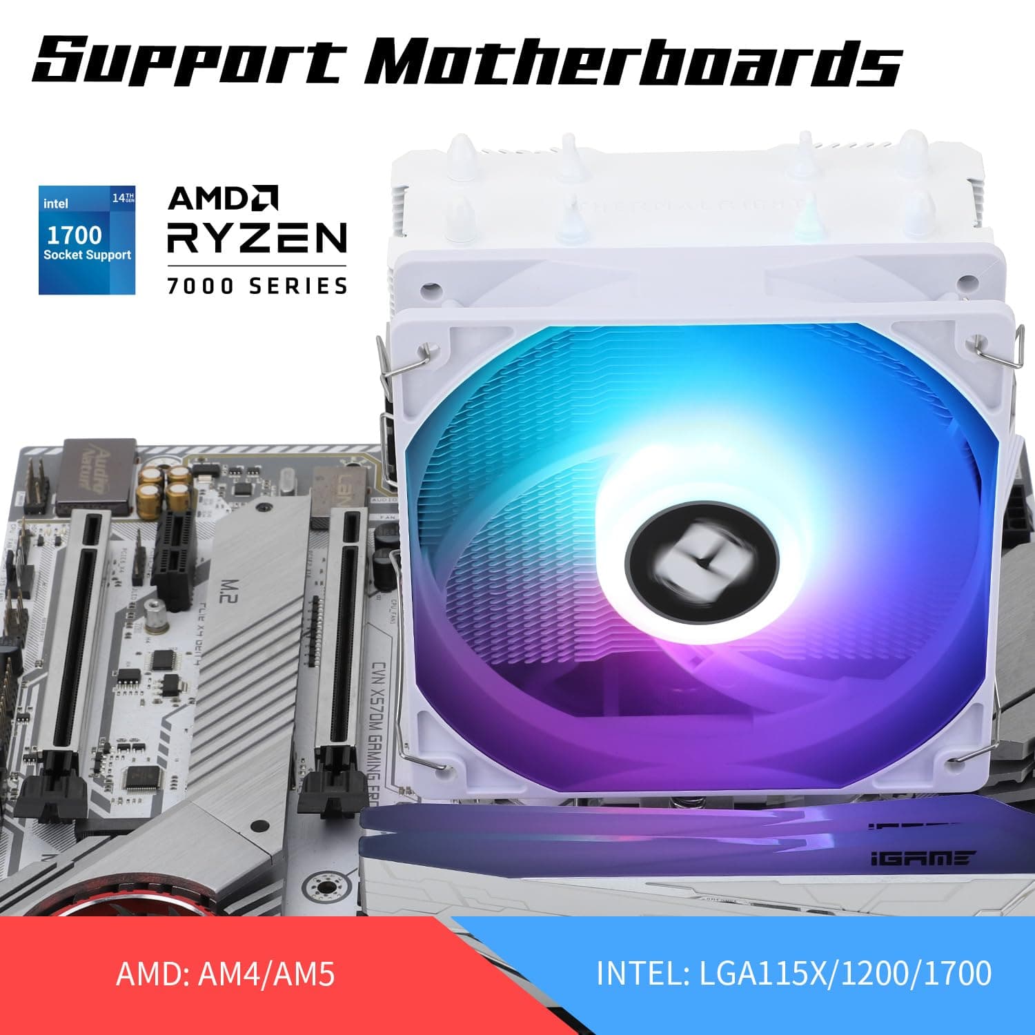 Thermalright Assassin X 120 SE Weiß CPU Luftkühler, 4 Heat Pipes, TL-C12CW-S PWM Leise Fan CPU Kühler mit S-FDB Lager, Für AMD: AM4/AM5/Intel LGA1700/1851/1150/1151/1155/1156/1200 Bild 5