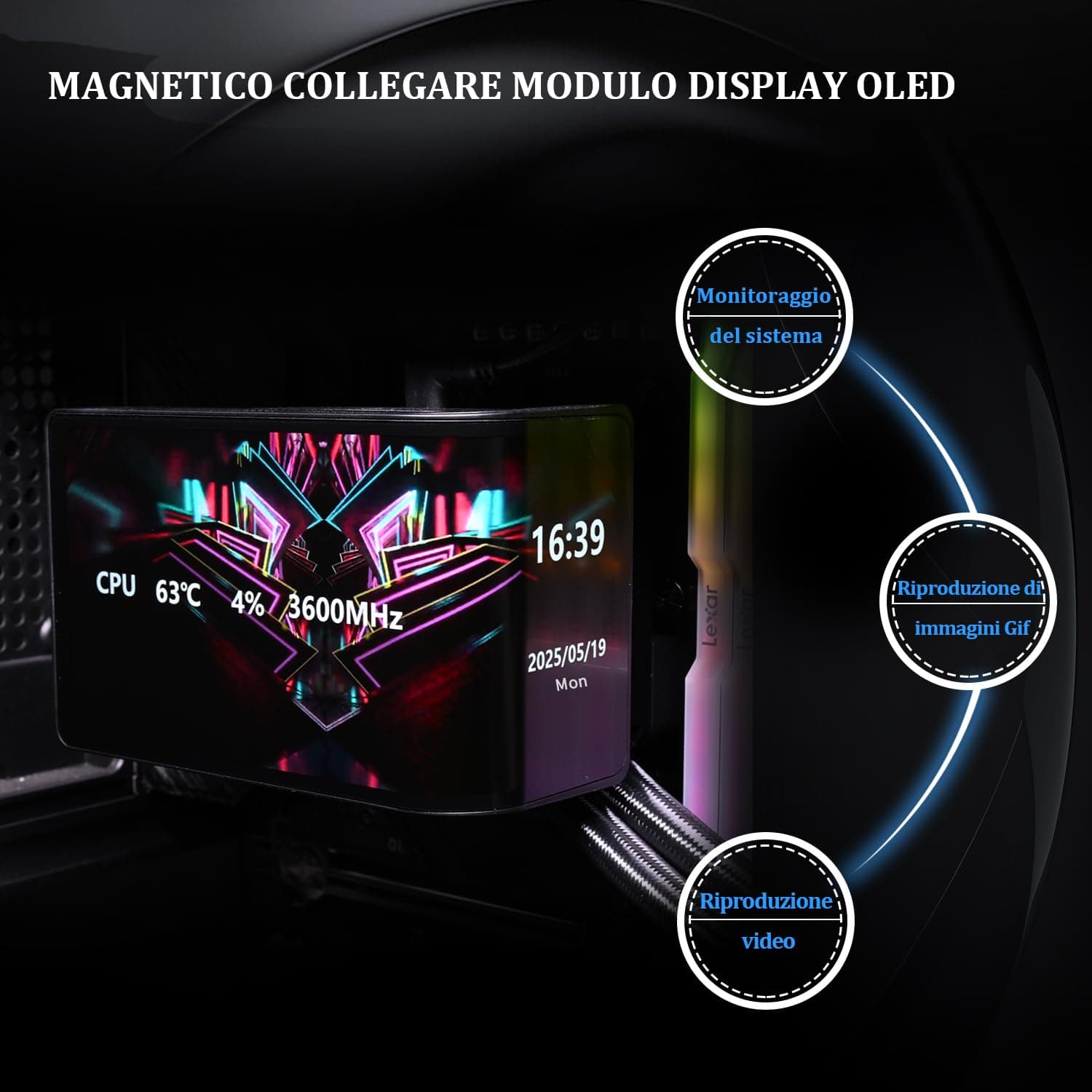 TR Wonder Vision 360 UB ARGB schwarz AIO CPU Liquid Cooler, für AM5 / Intel LGA1851 / 1700, gebogenes 3D-Display von 6,67 Zoll mit Auflösungen 2400 x 1080, Magnetpanel-Display BLACK Bild 7