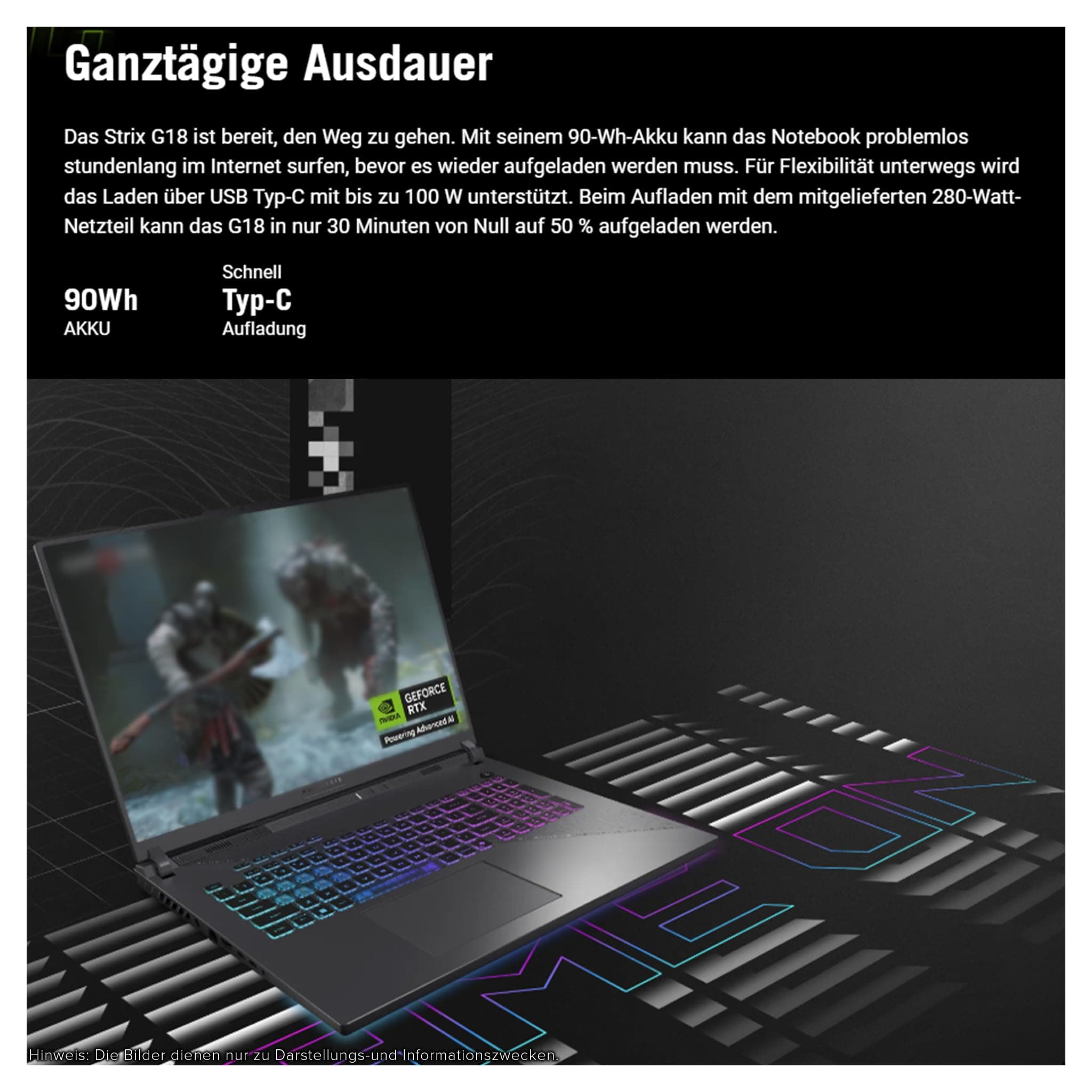 ASUS ROG Strix G18 Gaming Laptop, AMD Ryzen 9-8940HX, 32 GB DDR5 RAM, 2 TB PCIe SSD, 18" WUXGA (1920x1200) Display, Nvidia GeForce RTX 5070 Graphics, RGB QWERTZ Tastatur, Windows 11 Home, Grau 32 GB RAM | 2 TB SSD Windows 11 Home Bild 8