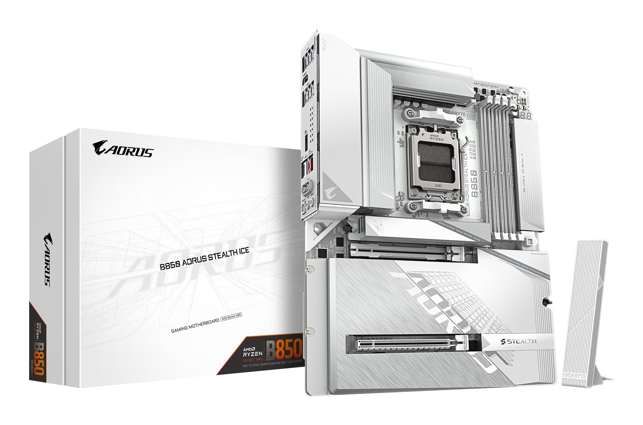 GIGABYTE B850 AORUS Stealth Ice Mainboard – Unterstützt AMD Ryzen 9000 Serie CPUs, digitales 14+2+2 Phasen VRM, bis zu 8200 MHz DDR5 (OC), 2 x PCIe 5.0 + 2 x PCIe 4.0 M.2, Wi-Fi 7, 5 GbE LAN Bild 2