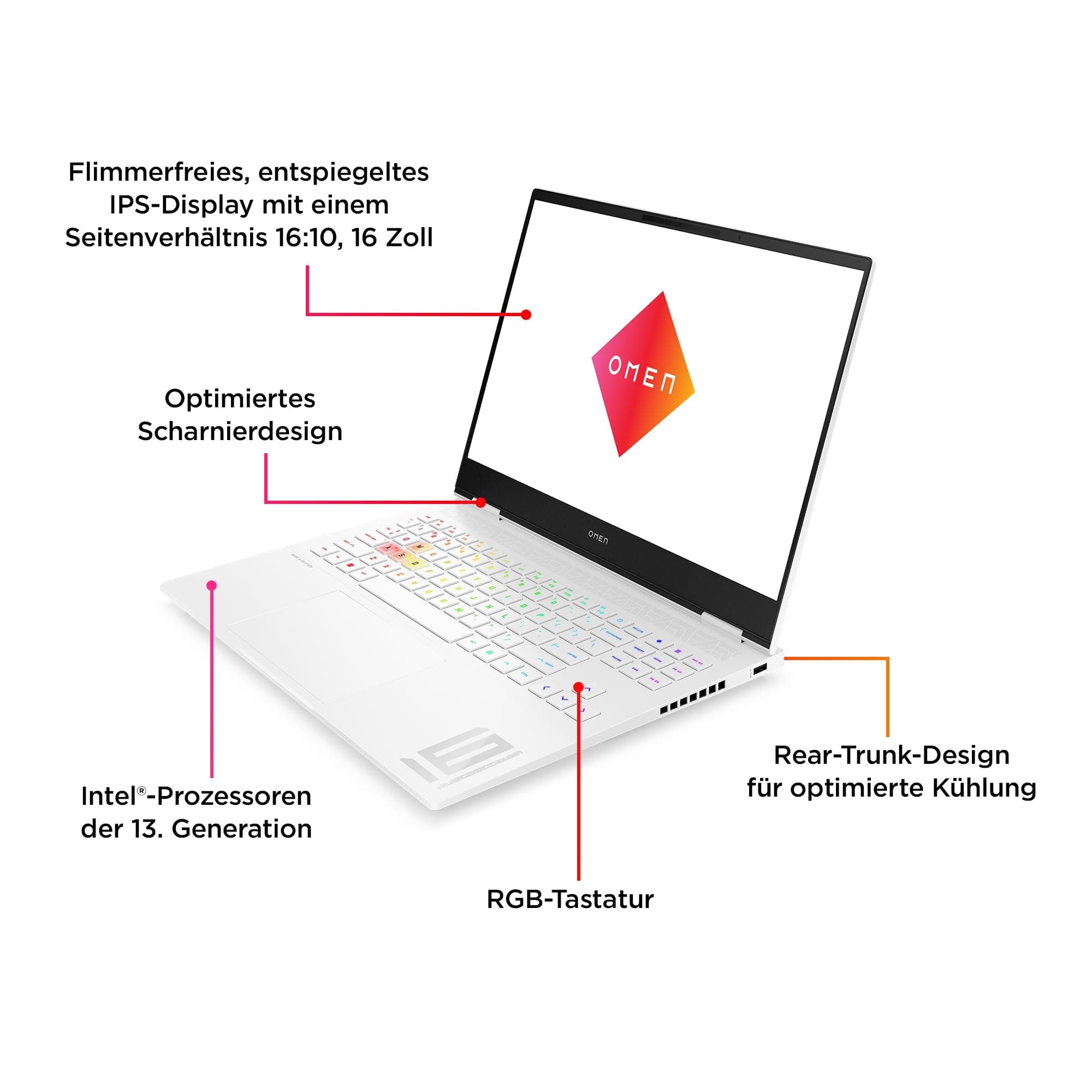 HP Omen Gaming Laptop | 16 Zoll WQXGA-240 Hz | Intel Core i7-14700HX | 32 GB DDR5 RAM | 1TB SSD | NVIDIA GeForce RTX 4060 (8GB) | QWERTZ | Windows 11 Home | Weiß Bild 5