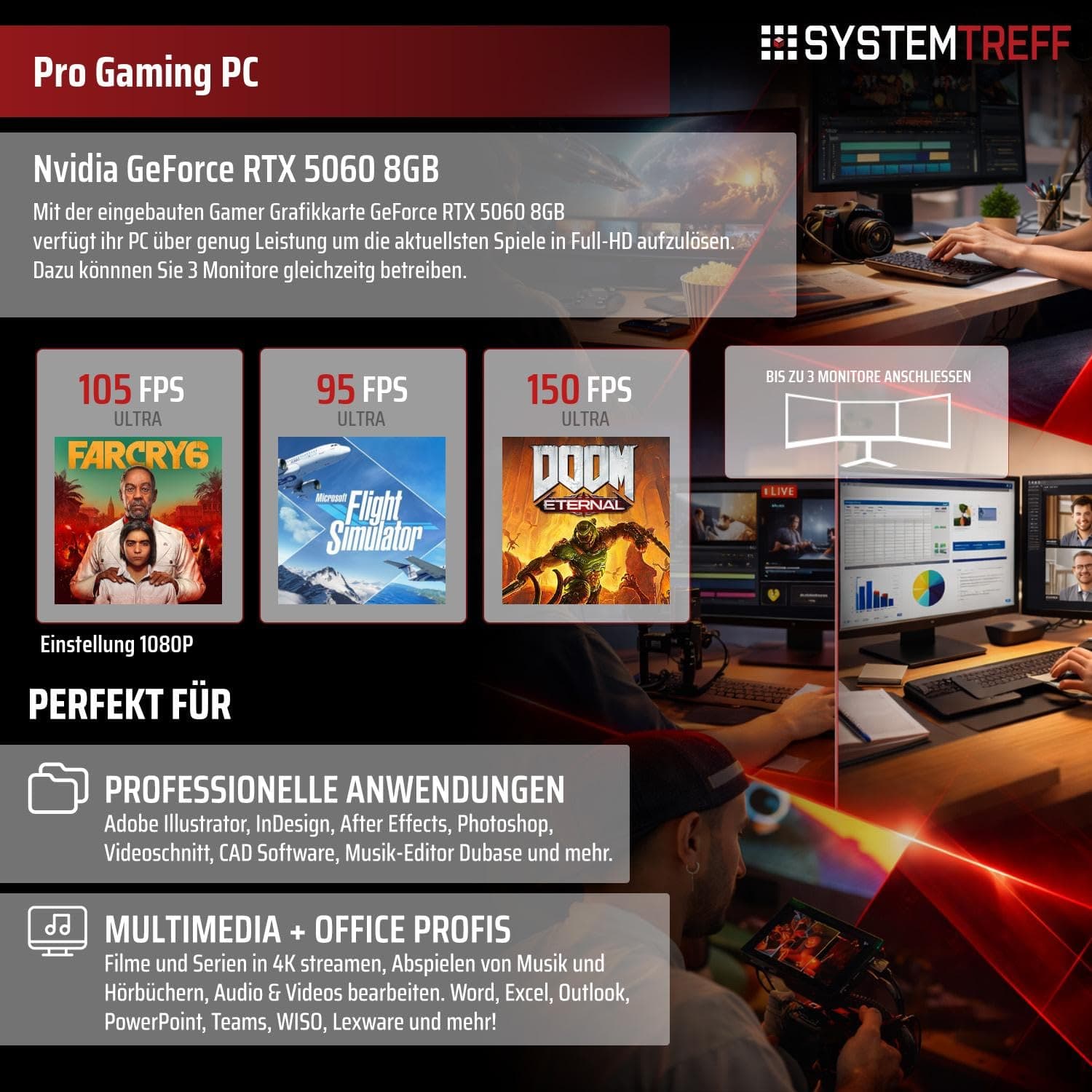 SYSTEMTREFF Gaming PC weiß Intel Core i5-13400F 6x4.6GHz | Nvidia RTX 5060 8GB DX12 | 512GB M.2 NVMe | 16GB DDR4 RAM | Windows 11 | WLAN Desktop Computer Rechner für Gamer, Zocker & Streamer Bild 5
