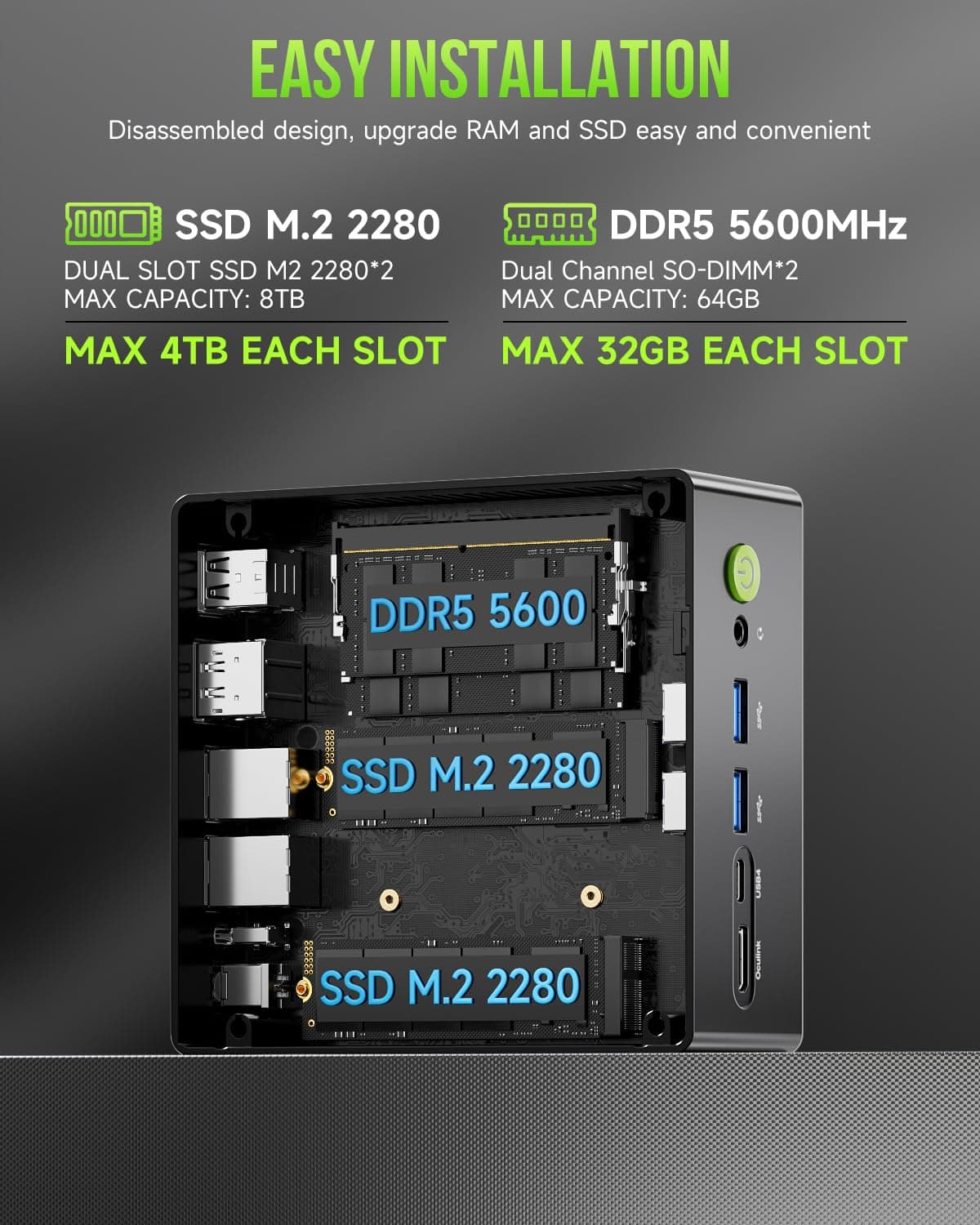 GMKtec K11 AMD Ryzen 9 Gaming Mini PC 8945HS(8C/16T, bis zu 5.2GHz),32GB DDR5 4800MHz RAM 1TB PCIE Desktop PC Computer,Oculink/Dual NIC 2.5GbE LAN/HDMI/USB 4.0/WiFi 6/BT 5.2/DisplayPort/USB4*2 32.0 GB 1.0 TB Bild 4