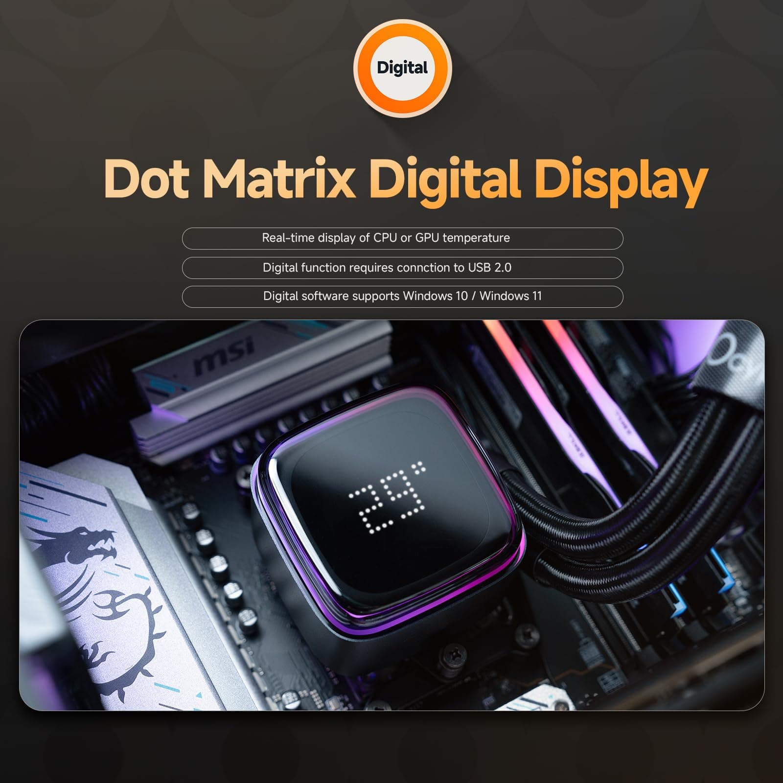 Ocypus Iota L36 BK AIO Wasserkühlung PC mit Digitalem Temperaturdisplay, 360mm CPU Kühler, ARGB Aluminiumpumpe, PWM Lüfter mit FDB Lagern, 300W TDP,für Intel LGA 115x/1200/1700/1851 & AMD AM4/AM5 Bild 5