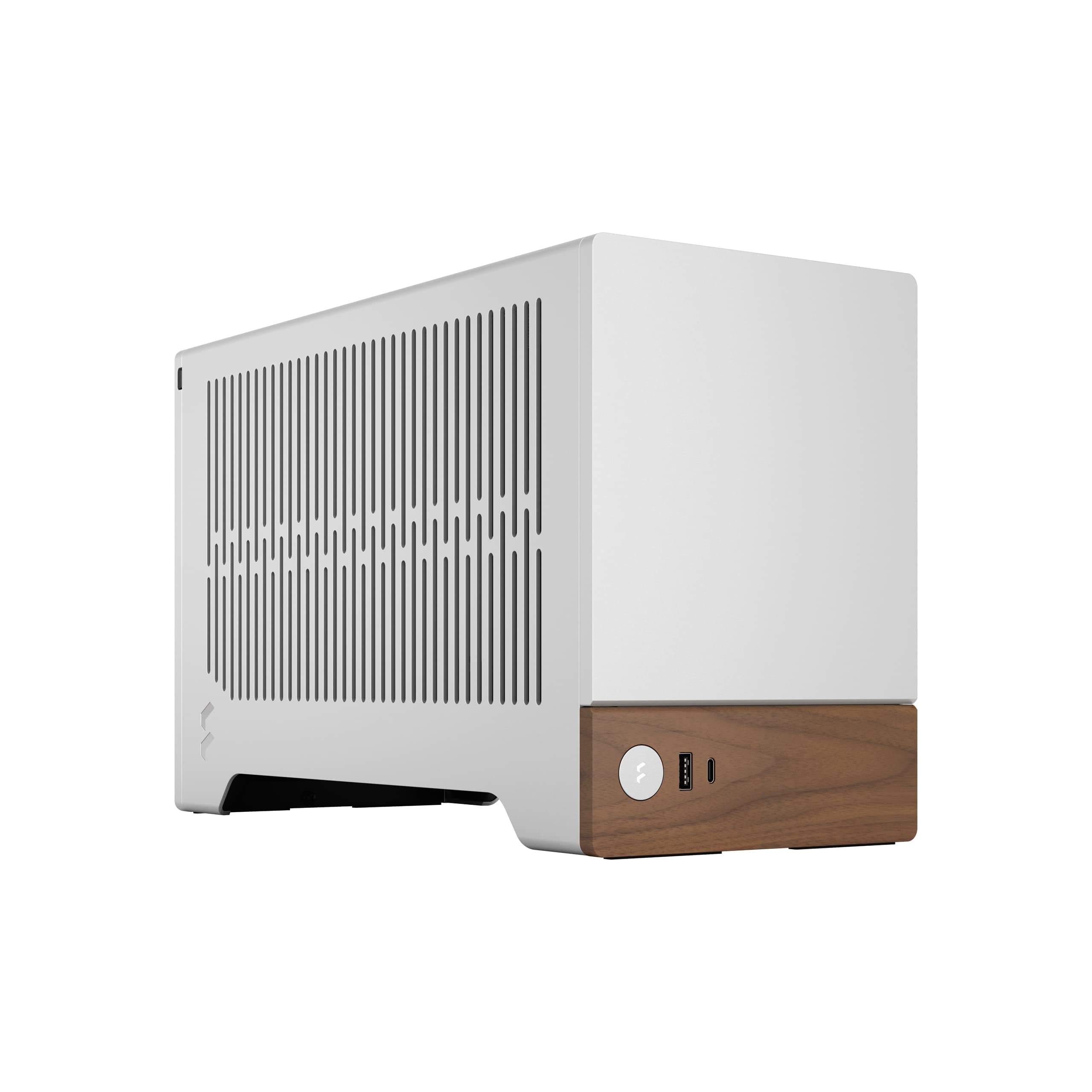 Fractal Design Terra Silver - Wood Walnut Front Panel - Small Form Factor - mITX Gaming case – PCIe 4.0 Riser Cable – USB Type-C - Anodized Aluminum Panels