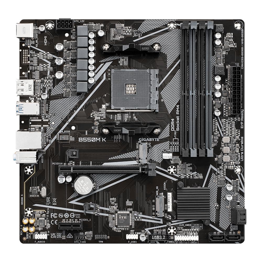 GIGABYTE B550M K Mainboard – AMD Ryzen 5000 CPUs, bis zu 4733 MHz DDR4, 1xPCIe 4.0 + 1xPCIe 3.0 M.2, 1GbE LAN, USB 3.2 Gen 1 Bild 3