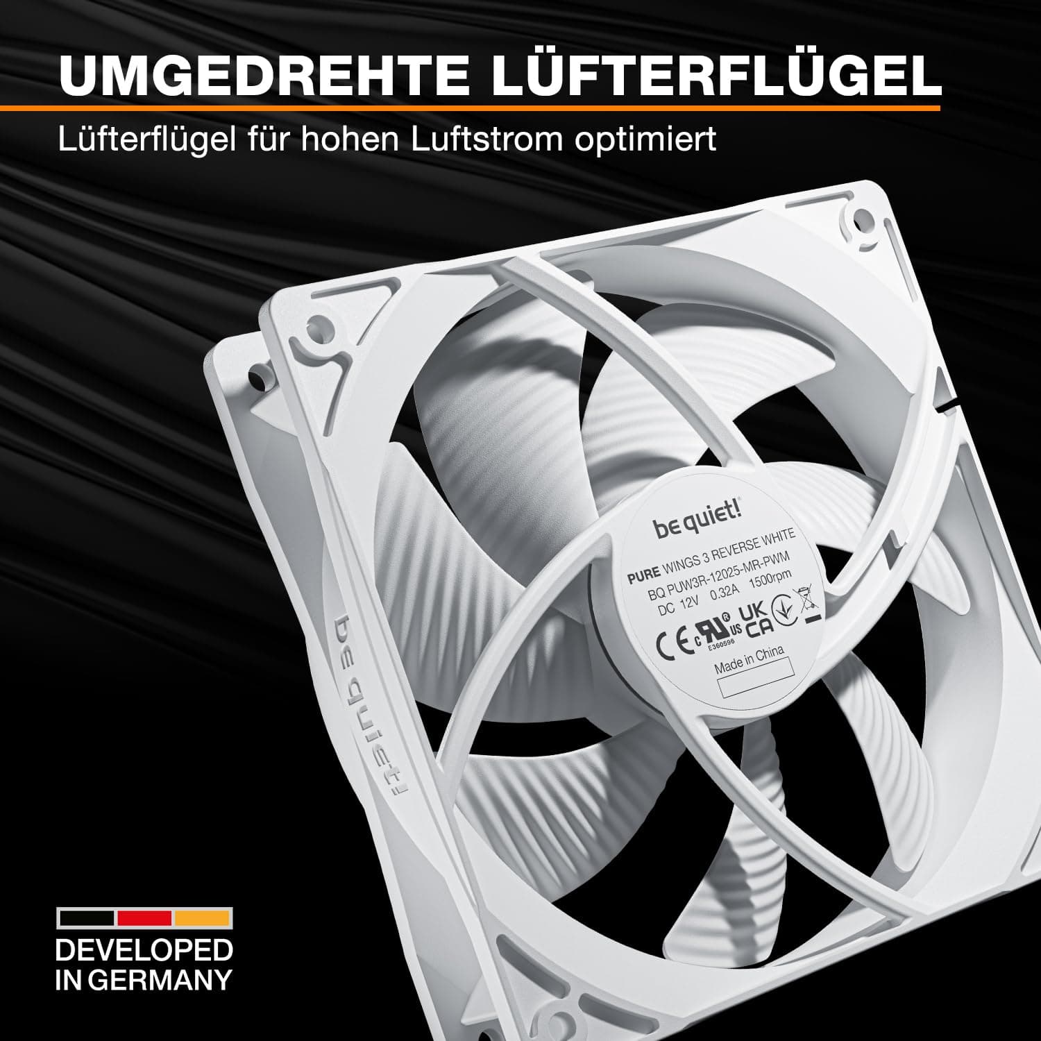 be quiet! Pure Wings 3 120mm PWM Reverse White Lüfter Triple Pack, 3 Lüfter enthalten, invertierte Lüfterblätter, hohe Höchstgeschwindigkeit, niedrige Mindestdrehzahl, optimierter Lüfterrahmen Bild 3