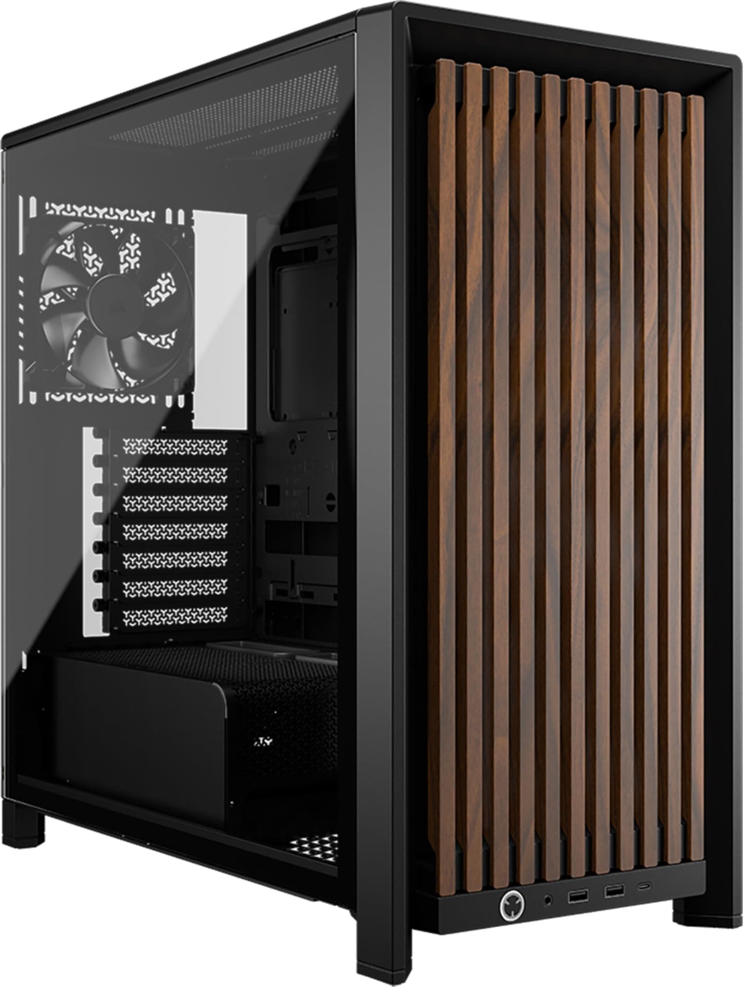 CORSAIR Frame 4000D Wood RS Mid-Tower-ATX-PC-Gehäuse – Schwarz & Walnuss | Modulares, Holzfrontpanel, 4x RS120 PWM-Lüfter Enthalten, InfiniRail-Lüfterhalterungssystem, GPU-Anti-Sag-Stabilisierungsarm