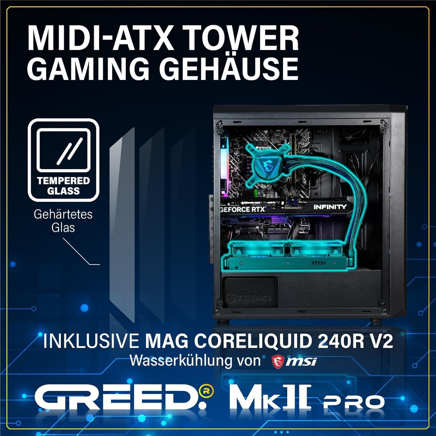 Greed® MK2 Pro - High End Gaming PC - AMD Ryzen 7 5700X + Nvidia Geforce RTX 5070 12 GB - Schneller RGB Computer + 4K Rechner mit 4,6 GHZ - 16 GB DDR4 RAM - Wasserkühlung - 1TB SSD - WLAN + W11 Pro MK2 PRO | RTX 5070 AMD 16GB Bild 2
