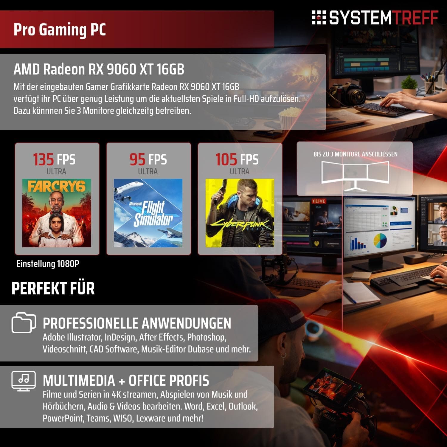 SYSTEMTREFF High-End Gaming PC Intel Core i7-12700KF 8x5GHz | AMD Radeon RX 9060 XT 16GB DX12 | 1TB M.2 NVMe | 16GB DDR5 RAM | Windows 11 | WLAN Desktop Computer Rechner für Gamer, Zocker & Streamer Bild 5