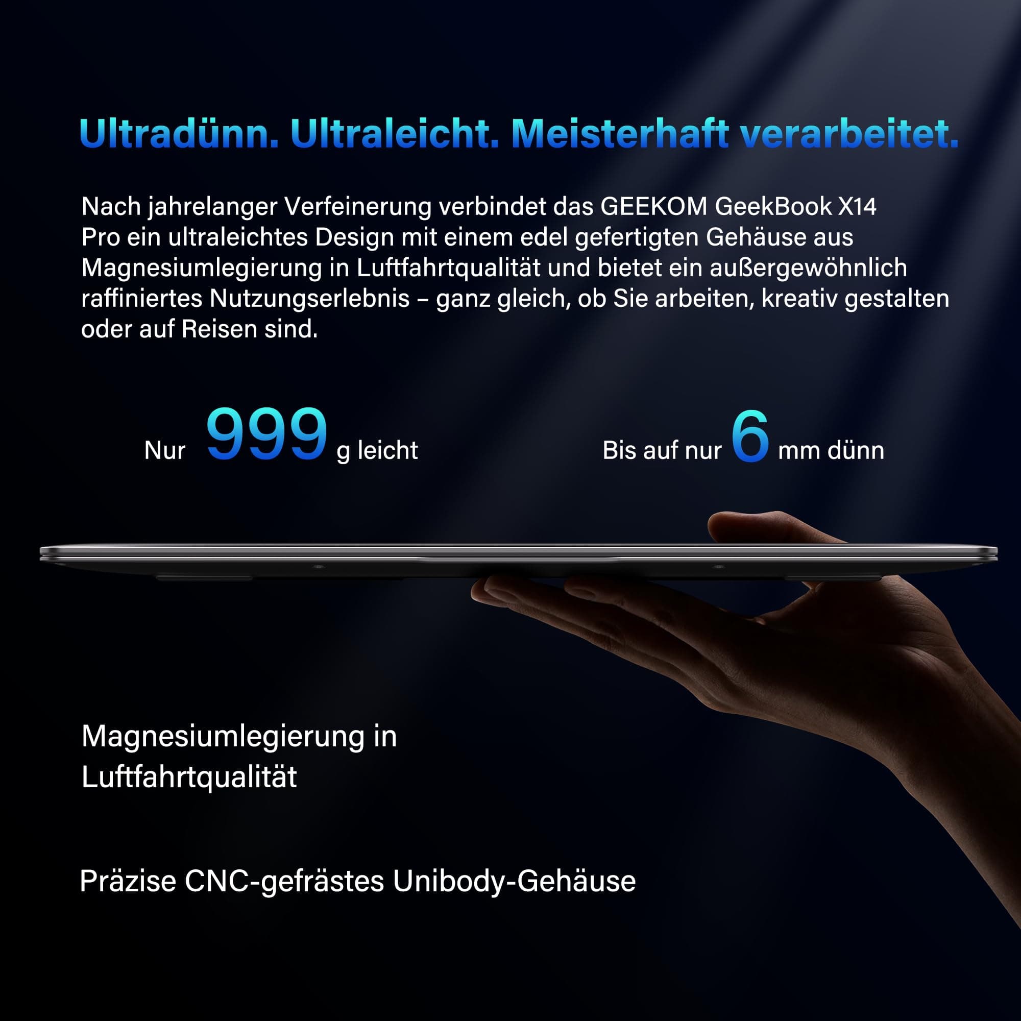 GEEKOM GeekBook X14 Pro Laptop, 999 g Ultraleicht, 14" 2.8K OLED, Ultra 9-185H, 32GB LPDDR5x RAM 7500MT/s, 1TB SSD, 2X USB4, Fingerprint & Webcam-Schieber, bis zu 16 h Akku, Copilot+, Windows 11 Pro GeekBook X14 Pro U9 32GB+1T Bild 3