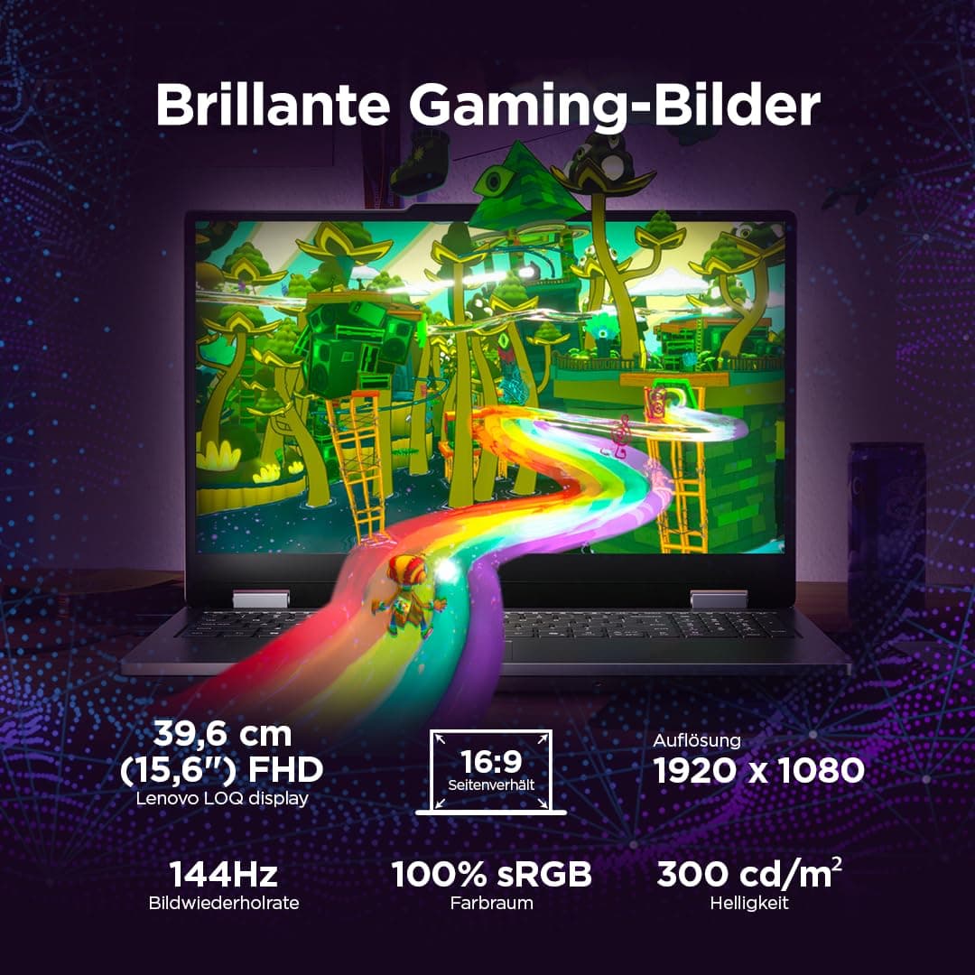 Lenovo LOQ Essential Gaming AI Laptop | 15.6" FHD 144Hz | NVIDIA GeForce RTX 5050 | Intel Core i5-13450HX | 16GB RAM | 512GB SSD | Windows 11 | QWERTZ | Weiss-beleuchtet | Grau | 3 Monate Game Pass Bild 8