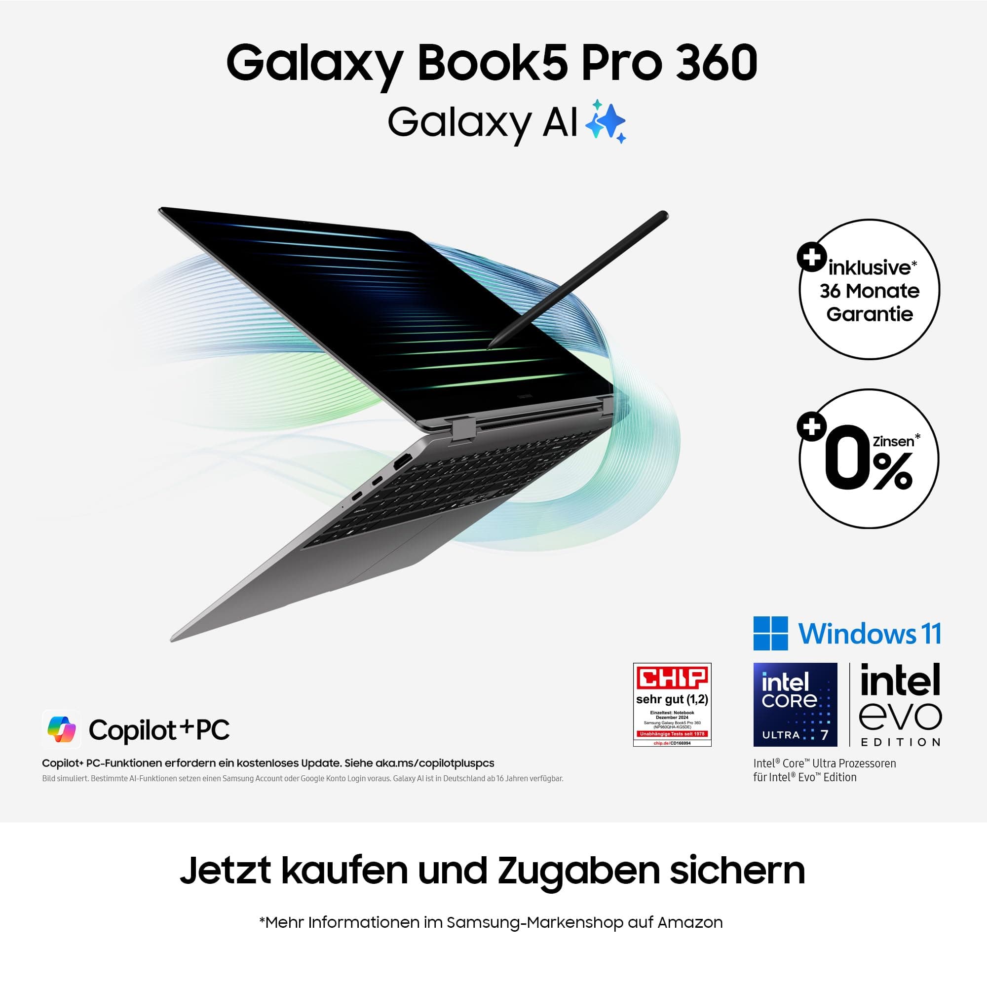 Samsung Galaxy Book5 Pro 360 2-in-1-Laptop, 16-Zoll-Display, Convertible AI-Notebook, Intel Core Ultra 7, 16 GB RAM, 1 TB Speicher, Copilot+ PC, Moonstone Gray, 3 Jahre Herstellergarantie 16 GB RAM / 1 TB Speicher Bild 2