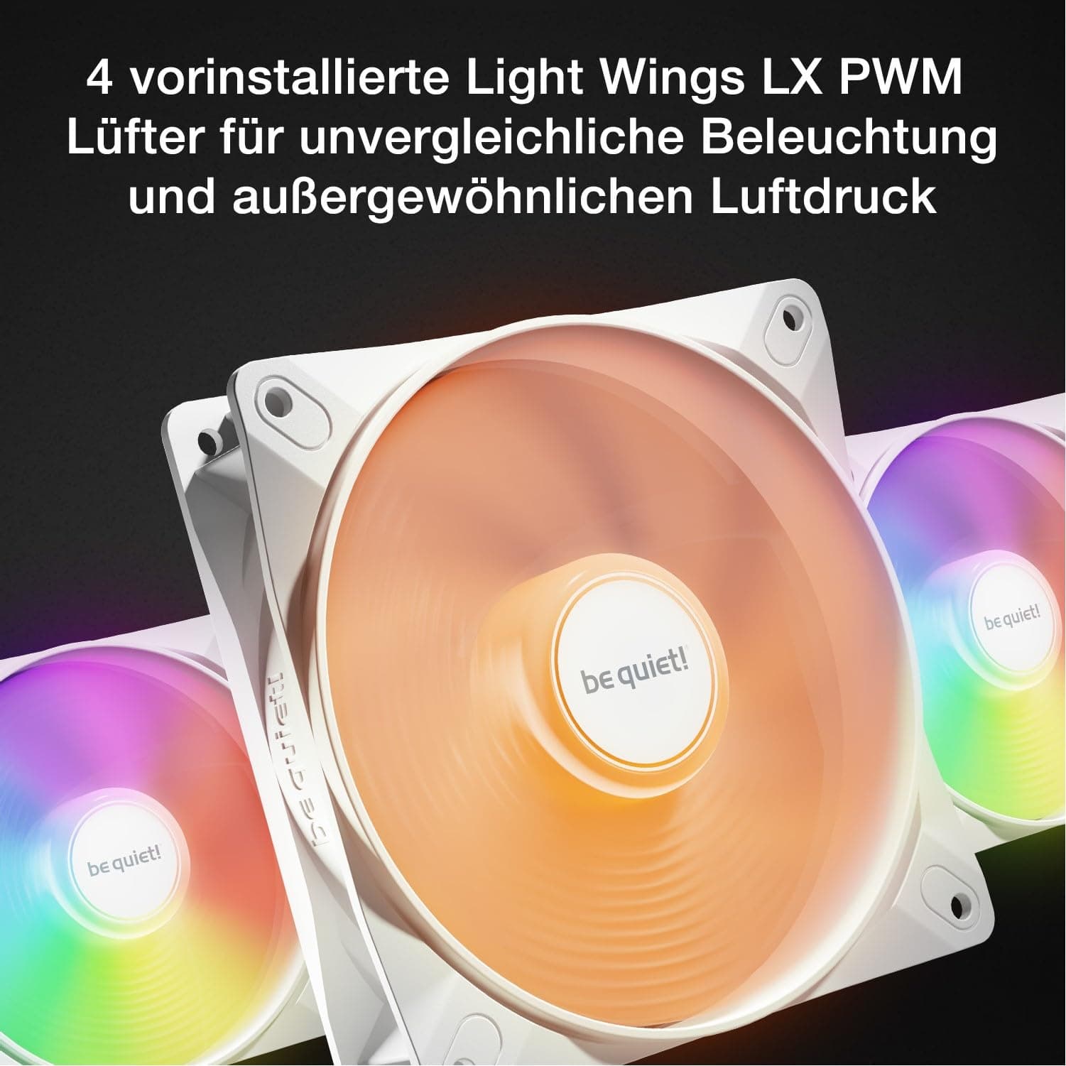 be quiet! Pure Base 501 LX White PC-Gehäuse, 4 vorinstallierte Light Wings PWM-Lüfter, ARGB-Beleuchtung, ARGB-Controller und PWM-Hub, hoher statischer Druck, USB 3.2 Gen. 2 Type C, geräumiges Design Bild 5