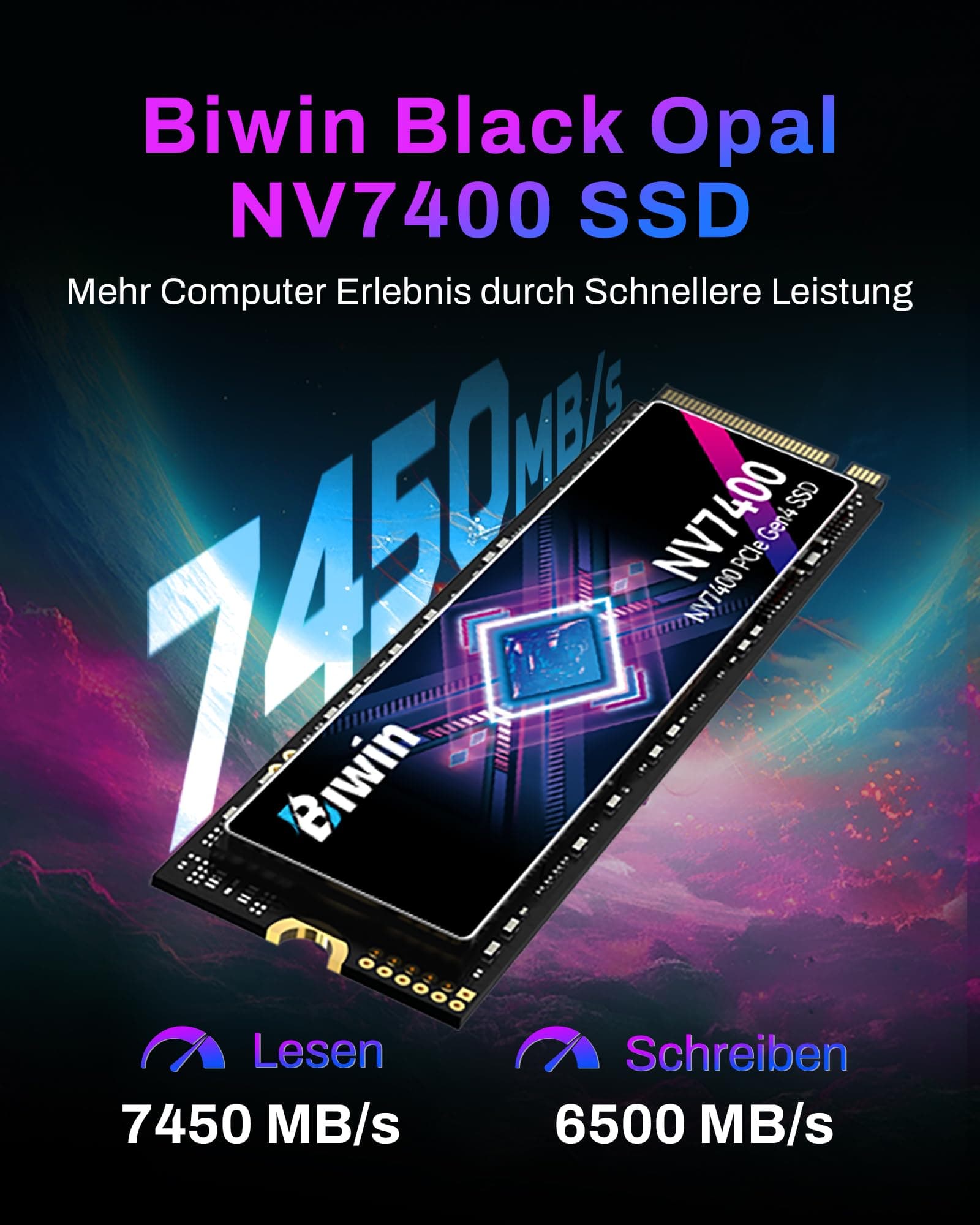 BIWIN Black Opal NV7400 M.2 PCIe Gen4 SSD 2TB - Lesegeschwindigkeit bis zu 7450 MB/s - Professionelle Interne Festplatte NVMe 2.0 - Gaming Speicher Kompatibel mit PC, Laptop & PS5 Bild 3
