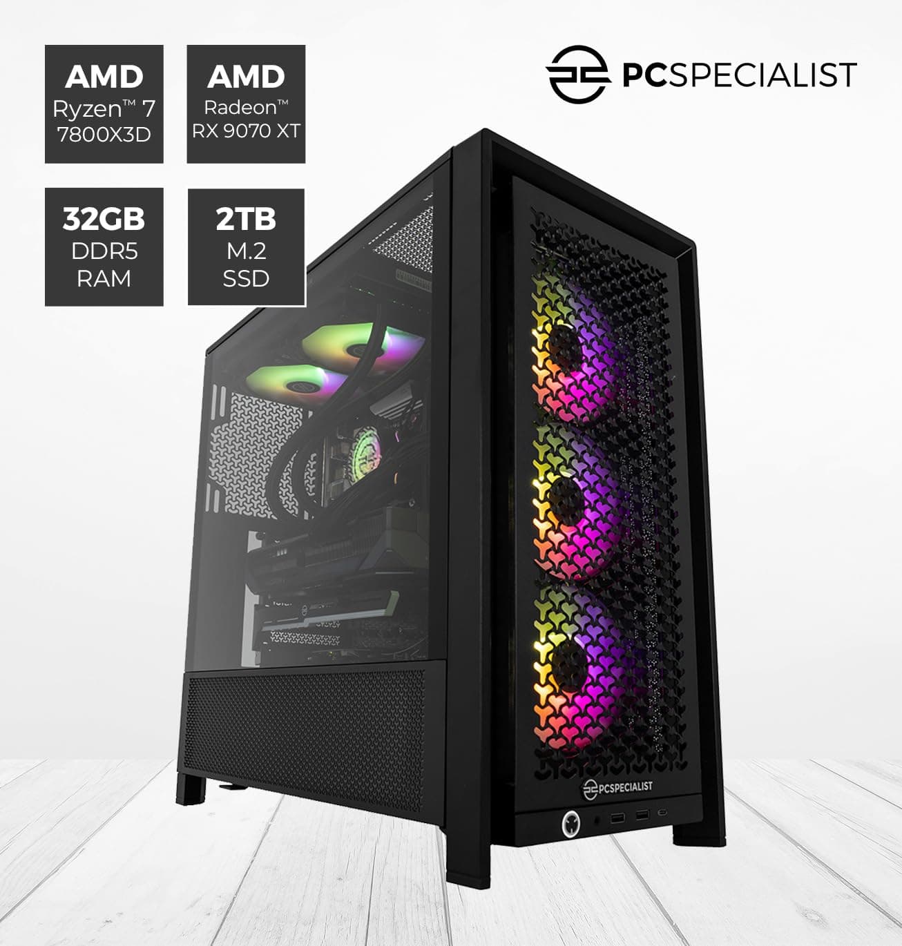 PCSpecialist Pro Gaming PC - AMD Ryzen 7 7800X3D 4,20 GHz 8-Core, 32 GB DDR5 RAM, 16 GB AMD Radeon RX 9070 XT, 2TB M.2 SSD, Windows 11 Ryzen 7 7800X3D RX 9070 XT Bild 3