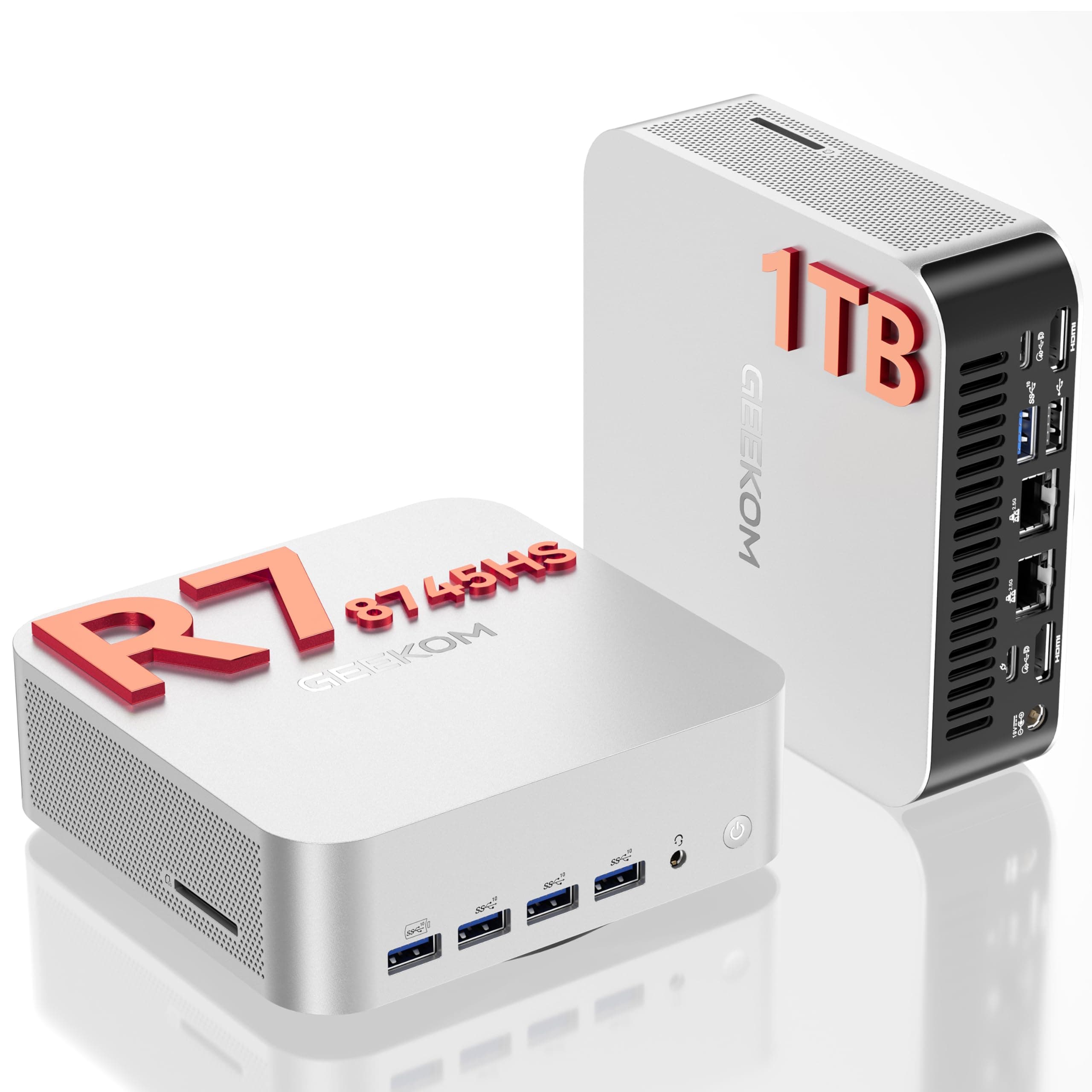 GEEKOM Mini PC A8 Max mit AMD Ryzen 7 8745HS, 2,5Gbps Dualer LAN Port, 3 Jahre Garantie, 1TB M.2 NVMe SSD + 16 DDR5 RAM, Mini Computer W-11 Pro | 8 USB | 8K Quad-Display, für Gaming/Kreativität/Office R7-8745HS(16+1T)