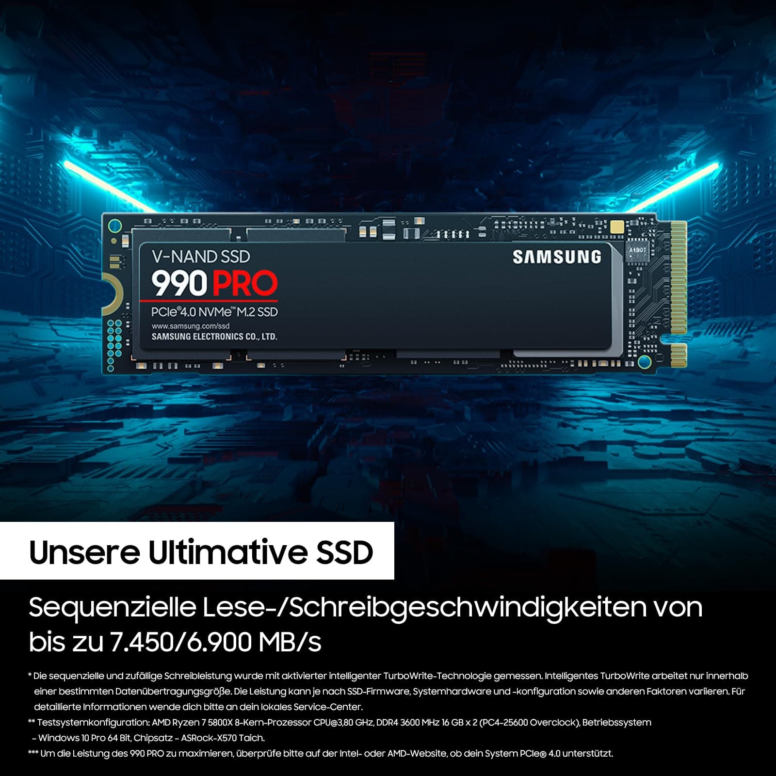 Samsung 990 PRO NVMe M.2 SSD, 2 TB, PCIe 4.0, 7.450 MB/s Lesen & FIT Plus USB-Stick Typ-A, 256 GB, 400 MB/s Lesen Bild 7