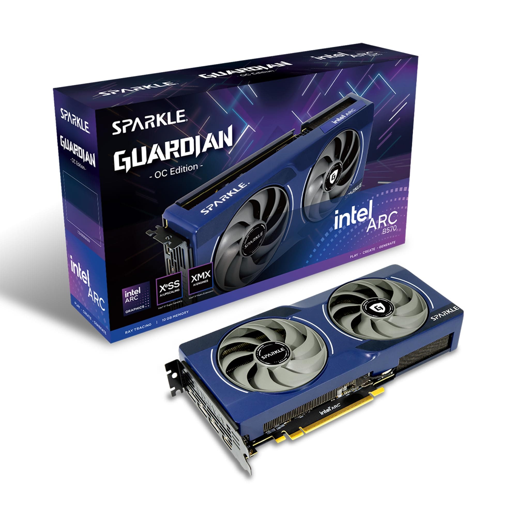 Sparkle Intel Arc B570 Guardian OC Grafikkarte, 10 GB GDDR6, Torn Cooling 2.0, Axiallüfter, Atemlicht, Metallrückplatte, SB570G-10GOC Bild 2