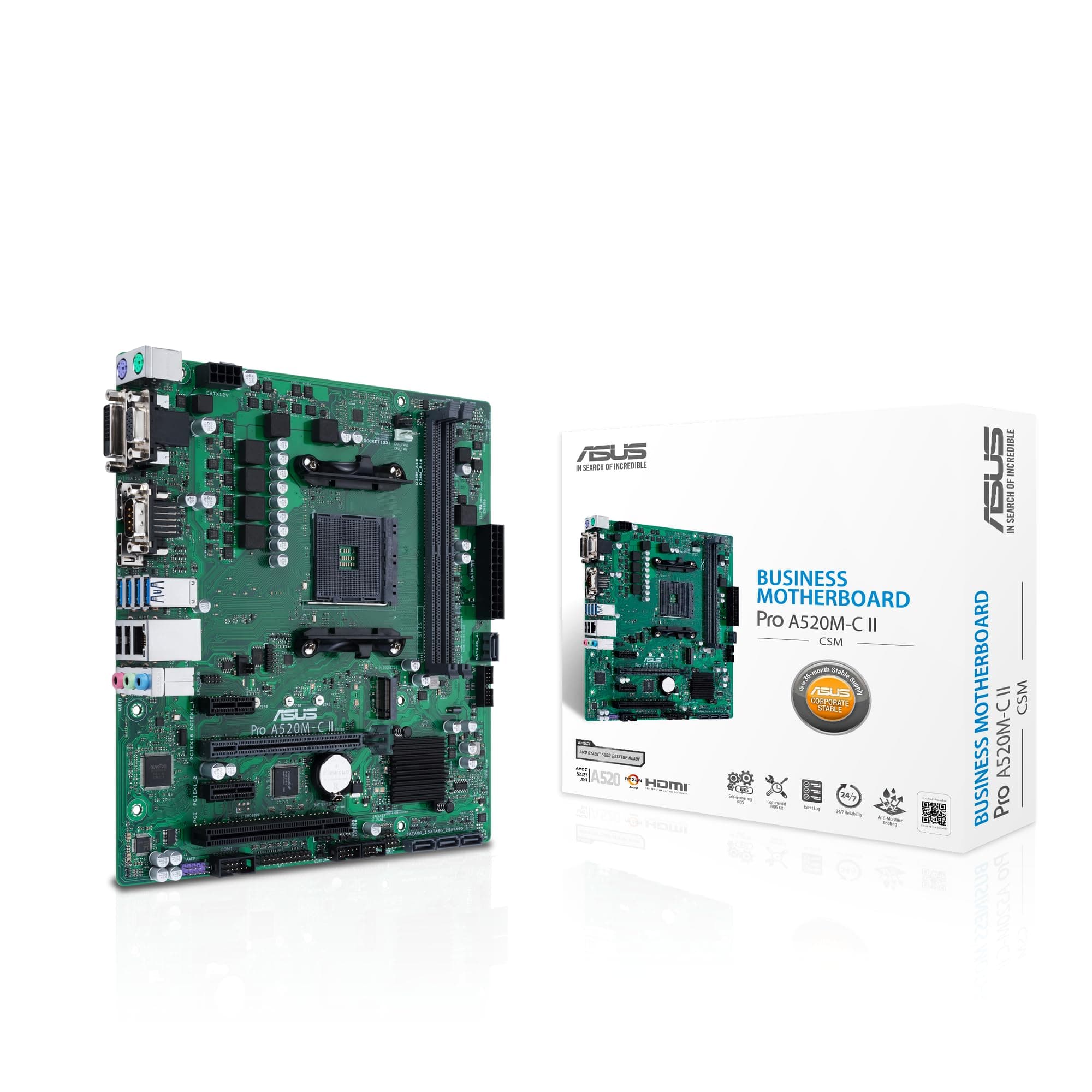 ASUS PRO A520M-C II/CSM Business Mainboard Sockel AMD AM4 (mATX, LPC Debug Header, ASUS Control Center Express, unterstützt SMBUS-Header, Remote IT Management) Bild 2