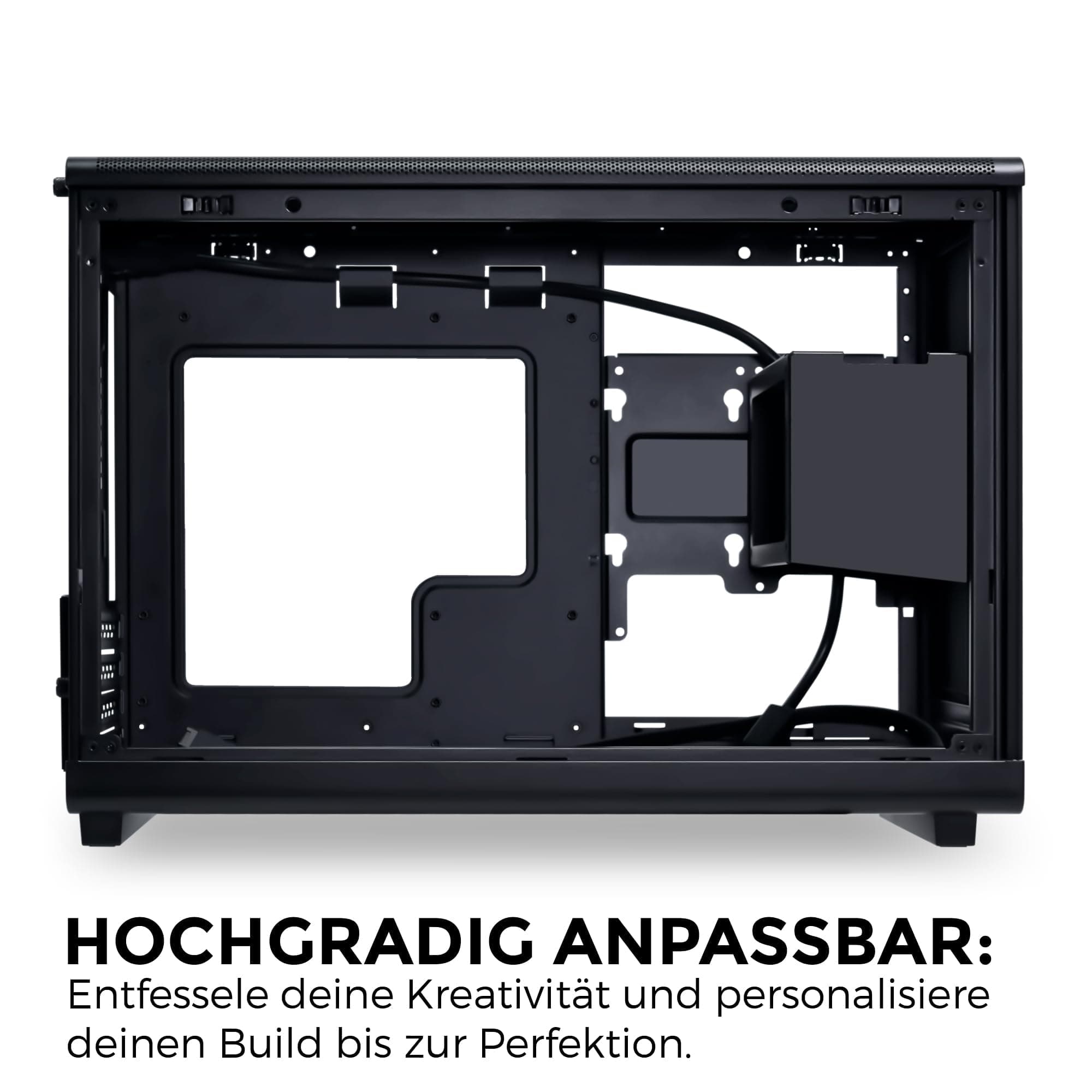 Lian Li DAN Cases A3-mATX PC-Gehäuse, anpassbares Layout, 415 mm GPU-Freiraum, unterstützt bis zu 360 mm Radiatoren, Stahl, Kunststoff, Schwarz Bild 7