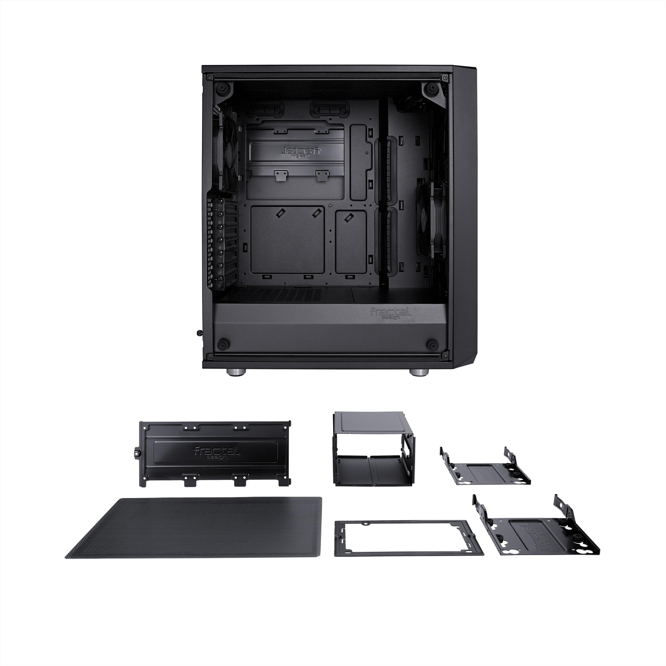 Fractal Design Meshify C - Compact Mid Tower Computer Case - Open ATX Layout- High Performance Airflow/Cooling - 2x Fans included - PSU Shroud - Modular interior - Water-cooling ready - USB3.0 - Black Black Solid Side Panel Bild 5